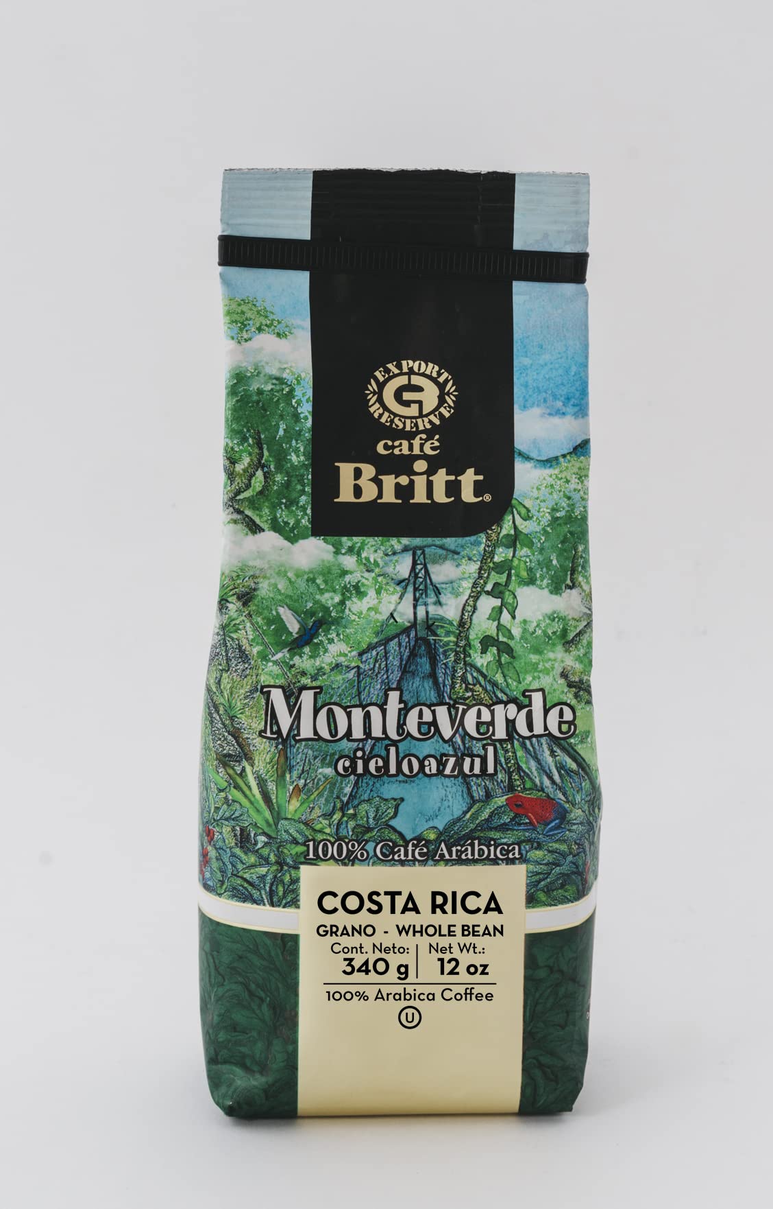 Cafe Britt Kawa z Kostaryki Monteverde 340 g Arabica pełne ziarna średnio palona Kosher bezglutenowa