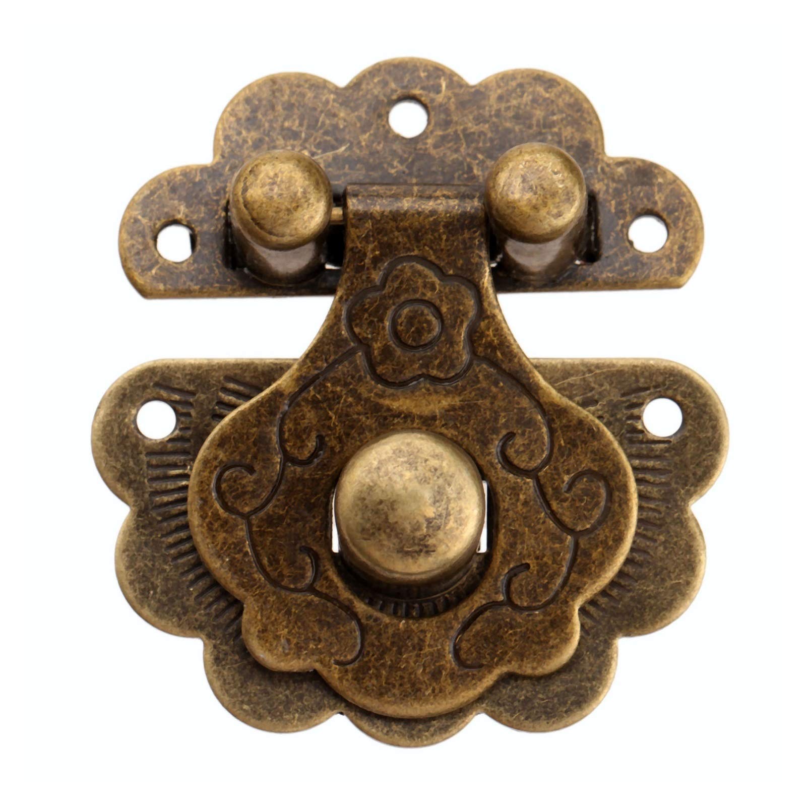 1Pc Antique Brass Vintage Hasps Decorative Jewelry Gift Wooden Box Hasp Retro Suitcase Latch Hook with Screws 40x36mm
