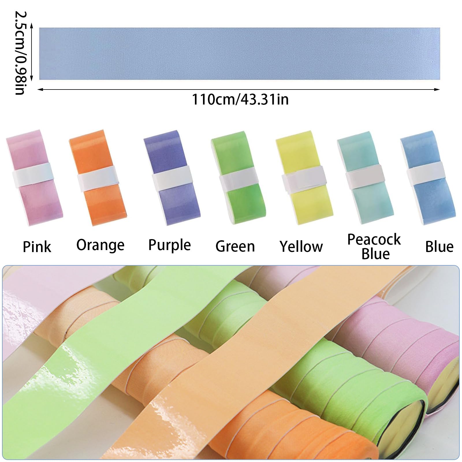 LIUYIDM 7 Piezas Overgrip Antideslizante Tenis 2.5x110cm Bádminton Raqueta Grip Cinta de Agarre para Raqueta de Tenis, Pegajoso, Duradero, Absorbente, para Tenis Bádminton Squash Racketball — view 2