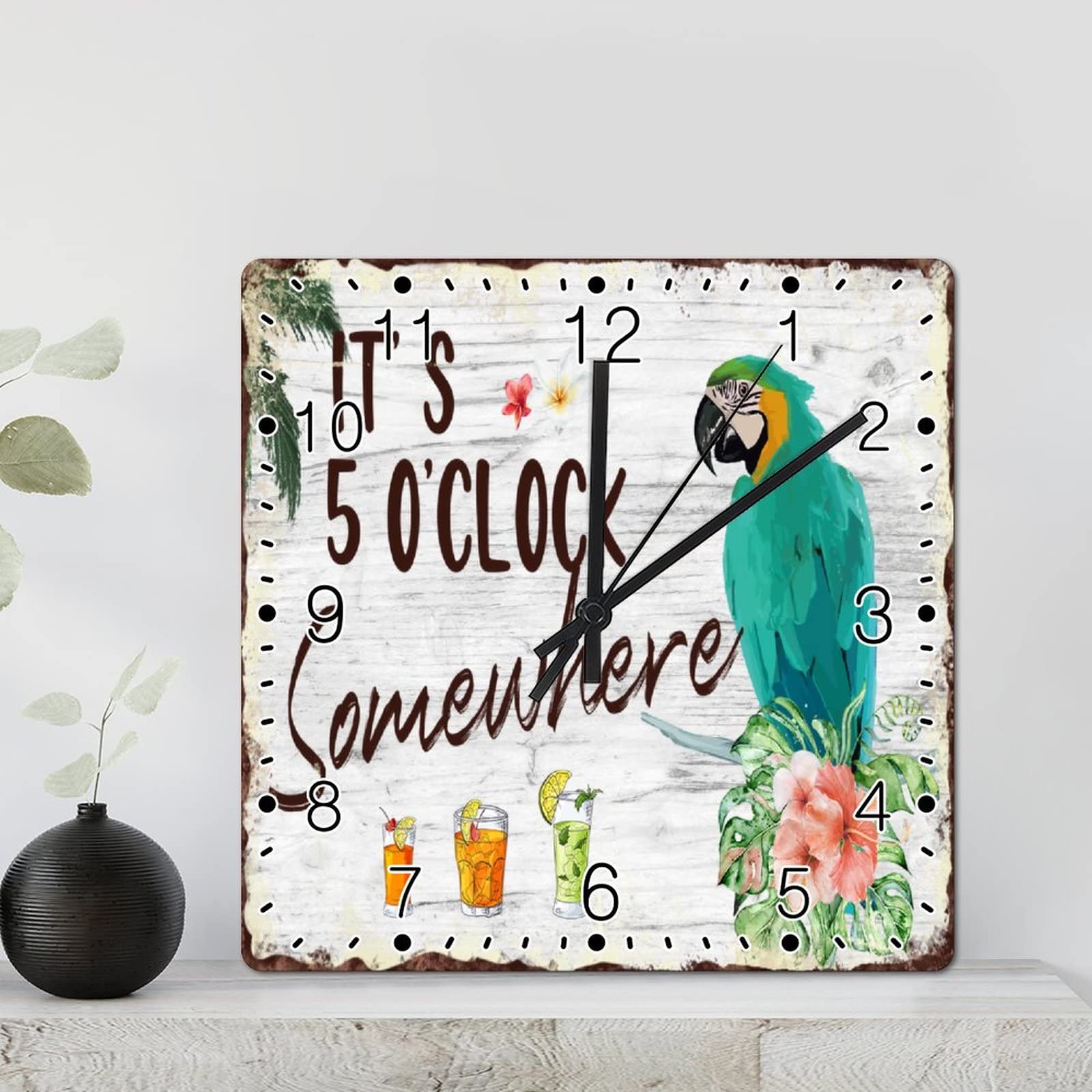 Horloge murale de 30 cm fleurie et carrée pour style rustique