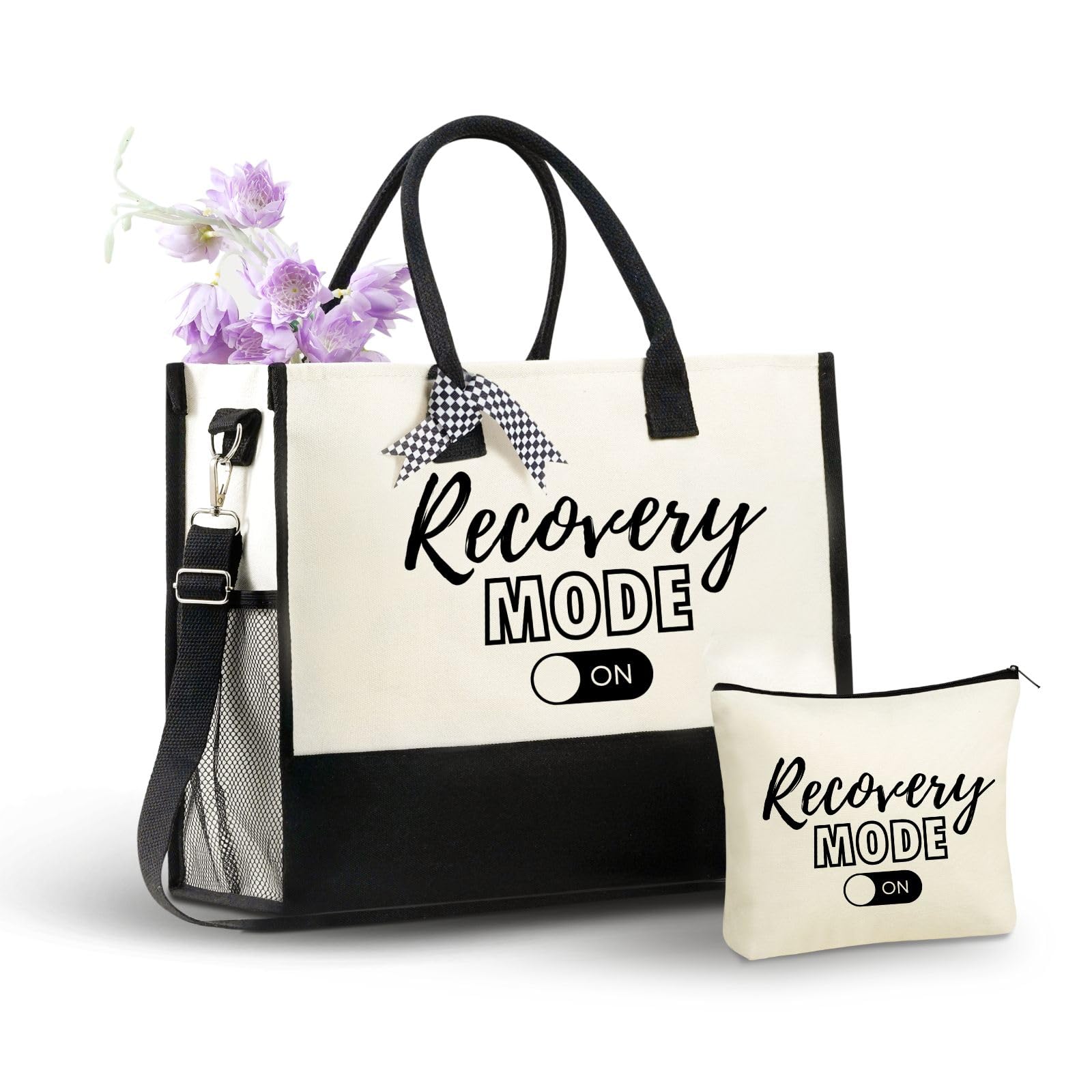 InnoBeta Get Well Gifts for Women Canvas Tote Bag, Tote with Top Zipper Closure and Shoulder Strap, Recovery Mode On
