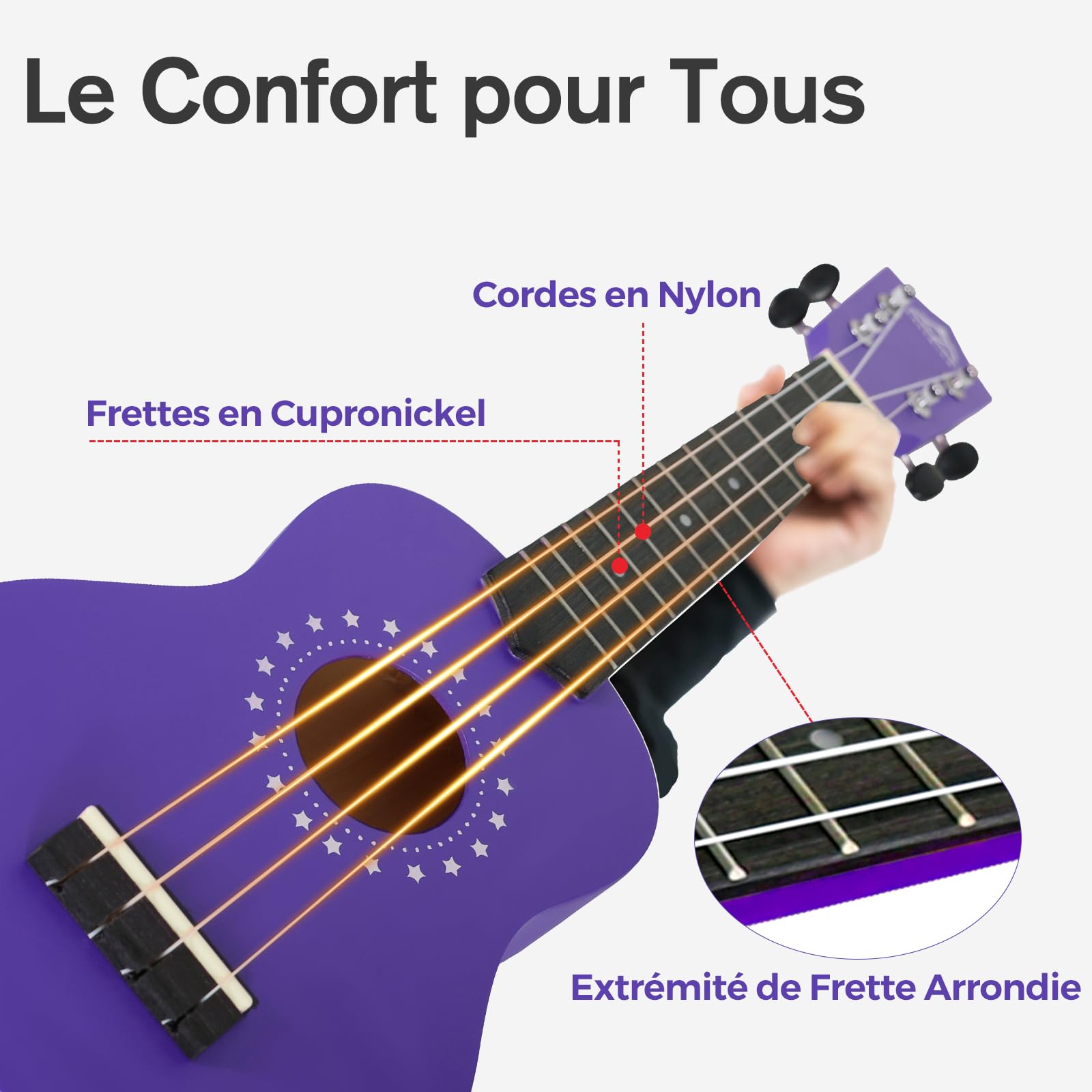 EastRock Ukulélé Soprano Débutants, Hawaïen Ukulele 21 pouces pour Adultes, Yukulele de Kit avec sac livret (Violet)