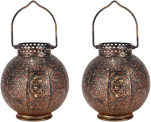 Miniatura 2 de TRIROCKS Juego de 2 lámparas decorativas marroquíes de 7 pulgadas de alto alimentadas por batería inalámbrica, lámparas de mesa de metal con