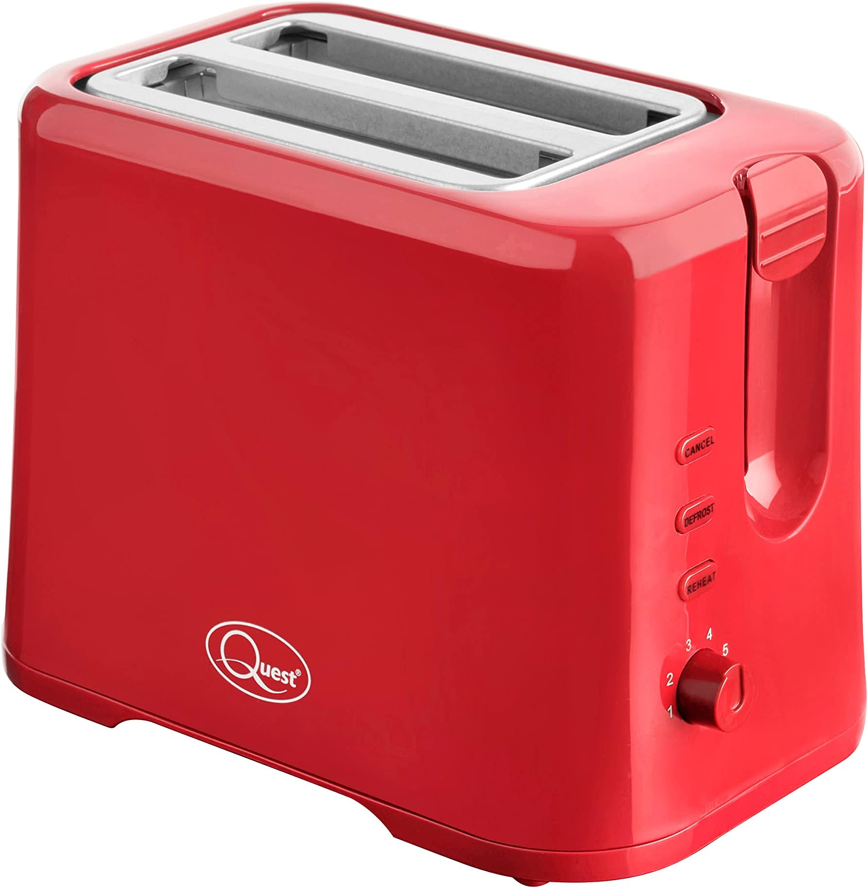 Quest 34299 2 Slice Toaster / Variable Browning Control / Reheat and Defrost / Crumb Tray and Cord Storage, Red, 870W
