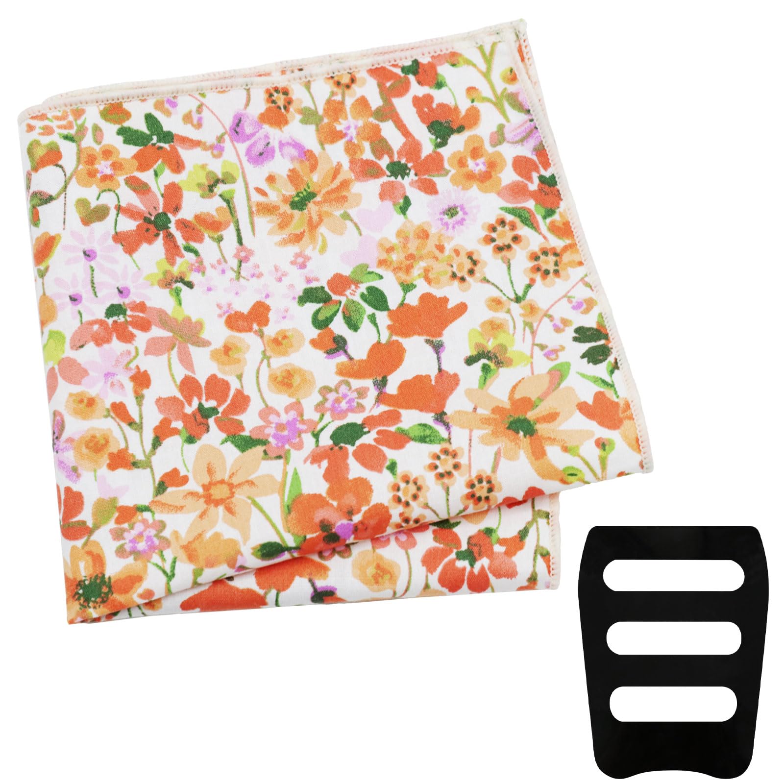Floral Pocket Squares for Men with Holder Printed Flower Mens Handkerchief Cotton Suit Pocket Hanky for Wedding