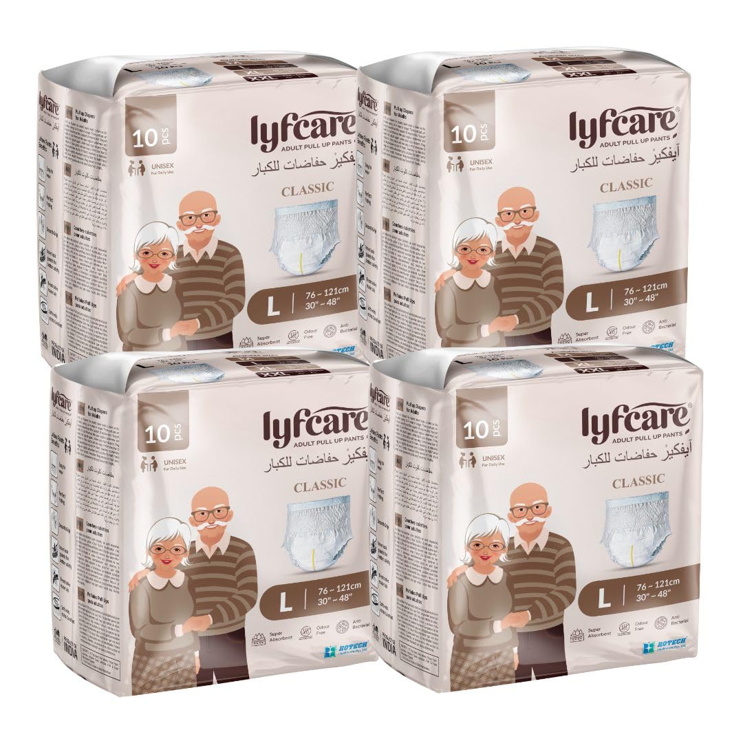 Lyfcare Classic Adult Diapers Large Size (L) - 40 Units (Pack of 4) | Unisex Diapers Pants Style | Waist (75-100 cm) Wetness Indicator, Super absorb, 360° Protection & 0% Leakage | For Men & Women-image-37