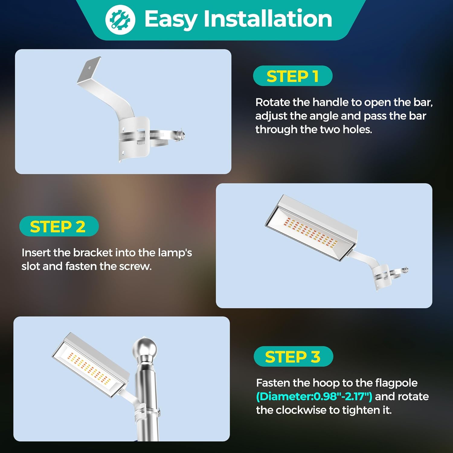 Solar Flag Pole Lights Outdoor 2 Pack, 3 Color in 1 Flagpole Lighting, High Lumen 48 Bright LED with Cool/Warm/Daylight White Modes, IP65 Waterproof Long Lasting for Outside Yard RV Flags Decor