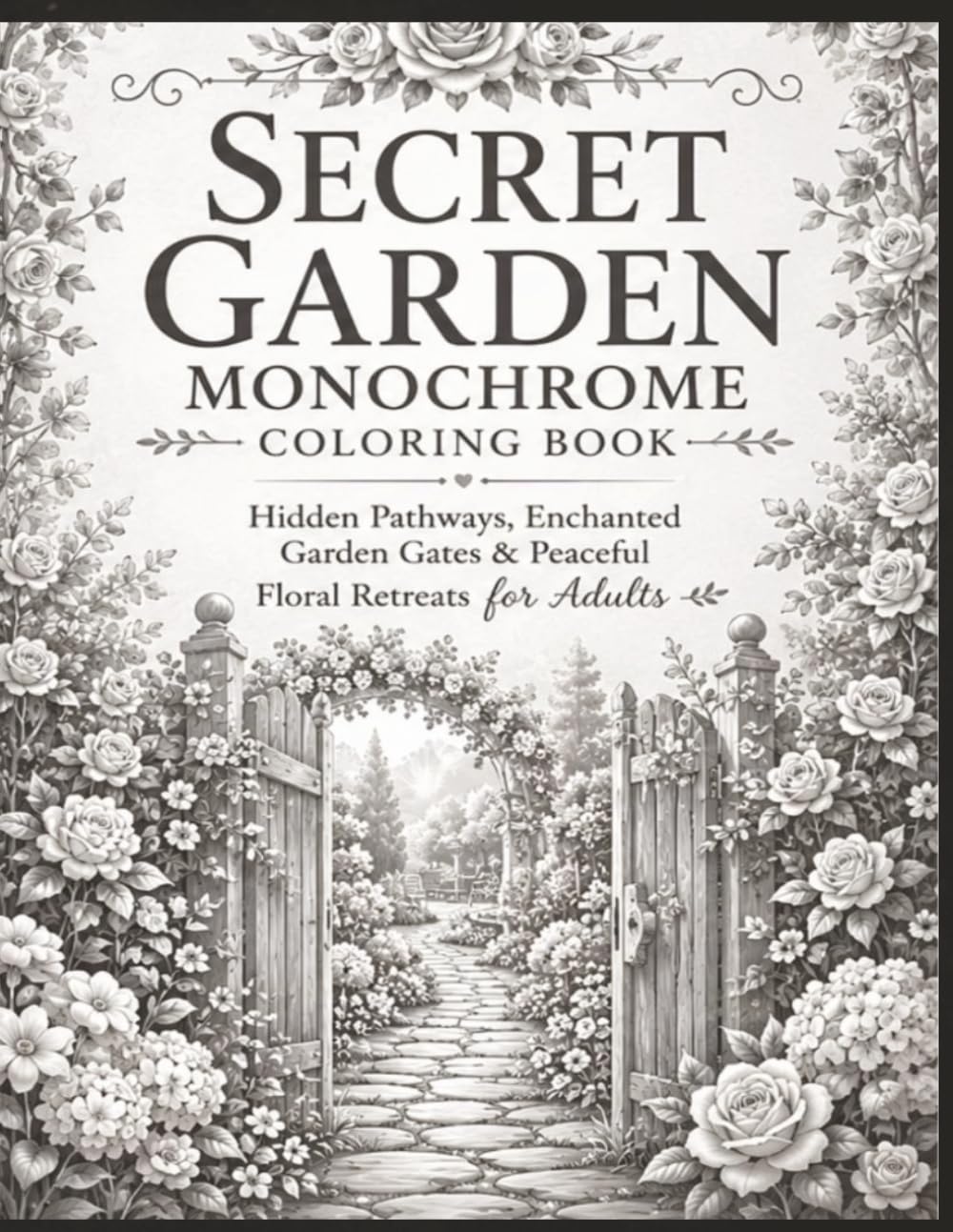 Secret Garden Monochrome Coloring Book: Hidden Pathways,Enchanted Garden Gates & Peaceful Floral Retreats For Adults