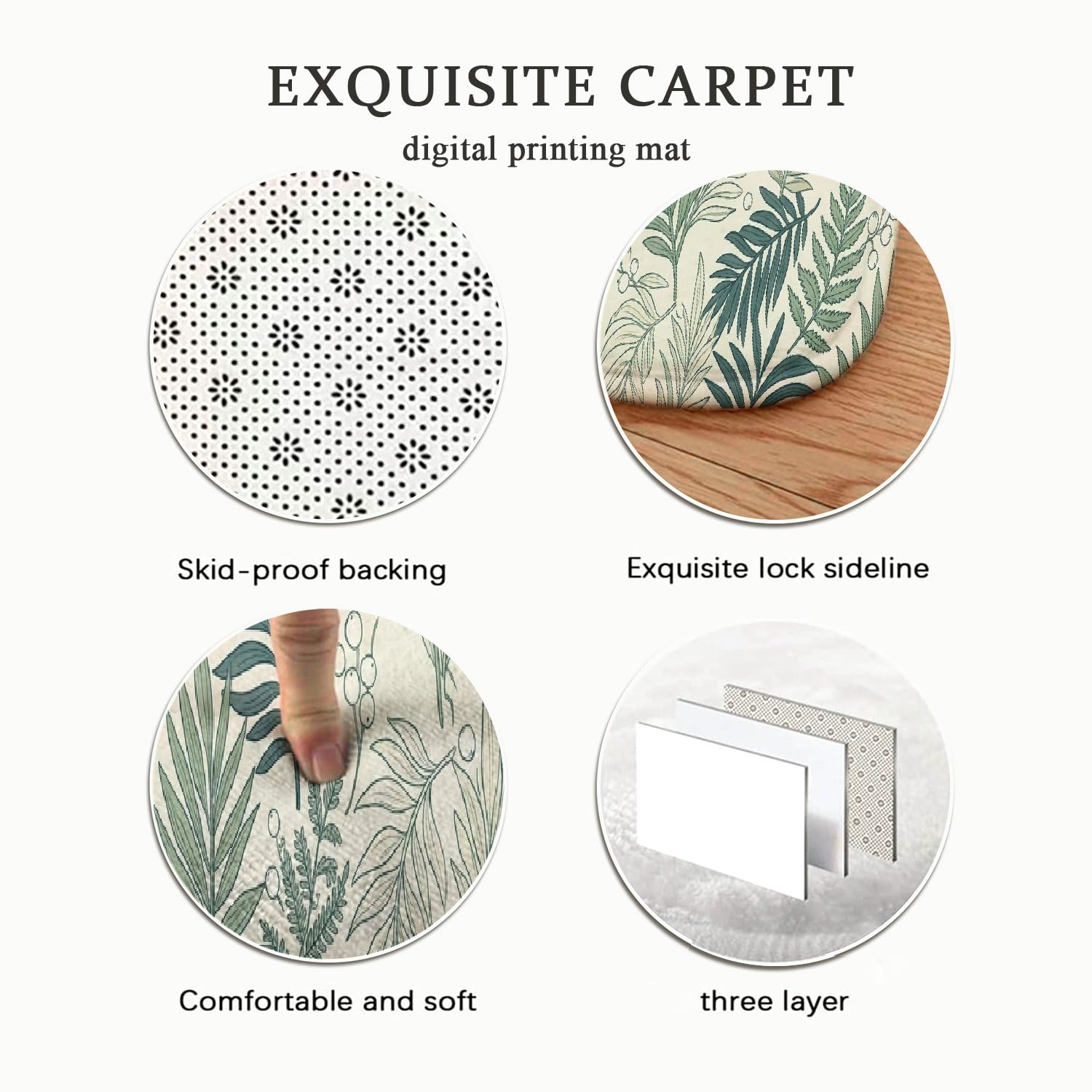 Alfombra de área de hojas, bayas naturales tropicales, vides, verano, verde, esponja, suave, rectangular, resistente a las manchas, para sala de estar, dormitorio, cocina, pasillo, decoración de 5 x 7