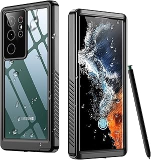 Temdan Capa à prova d'água para Samsung Galaxy S22 Ultra, película protetora de tela embutida de 360° de corpo inteiro resistente à prova de choque IP68 à prova d'água para Galaxy S22 Ultra 5G de 6,8 polegadas, preta