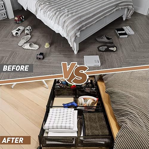 Miniatura 6 de Wotendy Almacenamiento debajo de la cama con ruedas, contenedores de almacenamiento plegables debajo de la cama con asas, organizador debajo de la