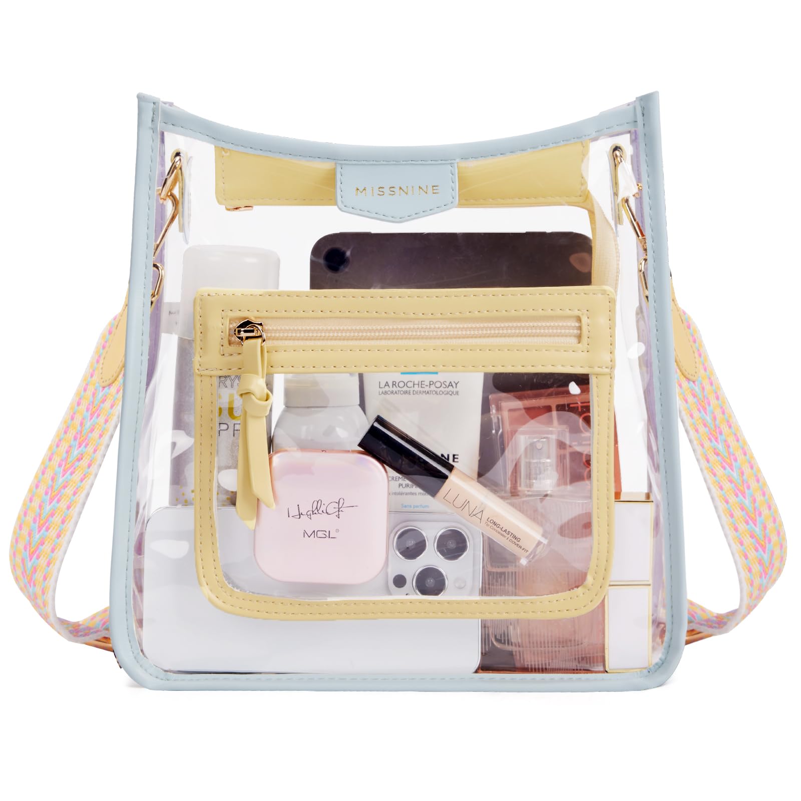 Missnine Clear Crossbody Bags for Women Stadium Approved Clear Purse for Concert Transparent Plastic Bag with Guitar Strap
