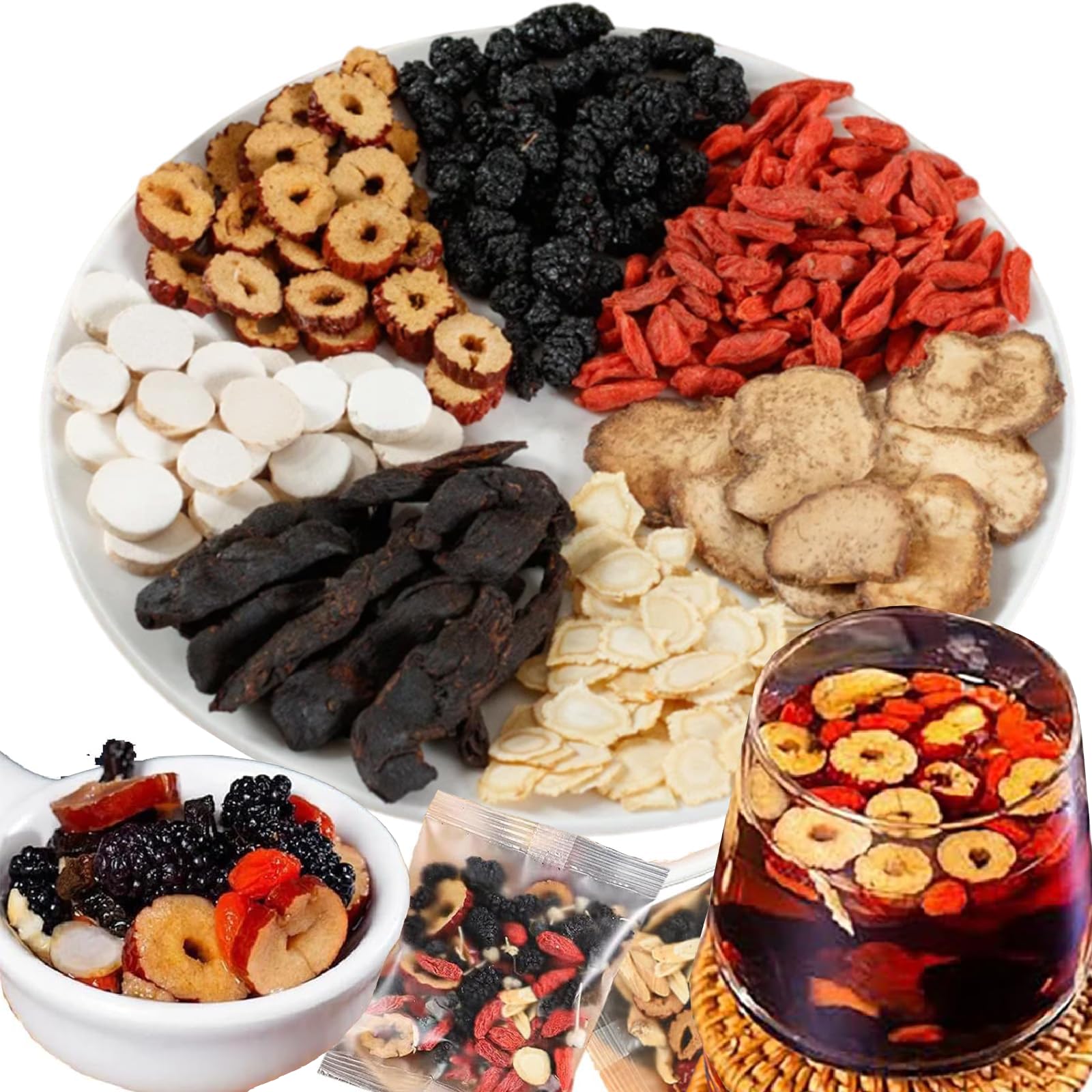 Kidney Tea Formula Ginseng Six Treasure Tea, Ginseng Six Treasures Teas, Te Renal Herbal, Red Date Wolfberry Mulberry Chinese Kidney Herbal Red