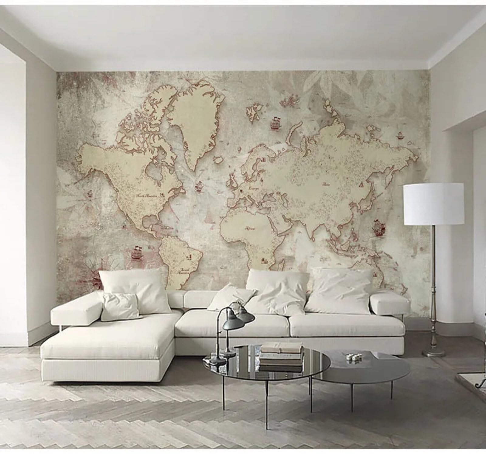 Wallpaper-3D-Xlm 350Cm×256Cm(B×H) Abstract Retro World Map Art Decorative 3D Wallpaper Easy Install Feature Office Living Room Sofa Bedroom Tv Background Wall Decoration-350Cm×256Cm
