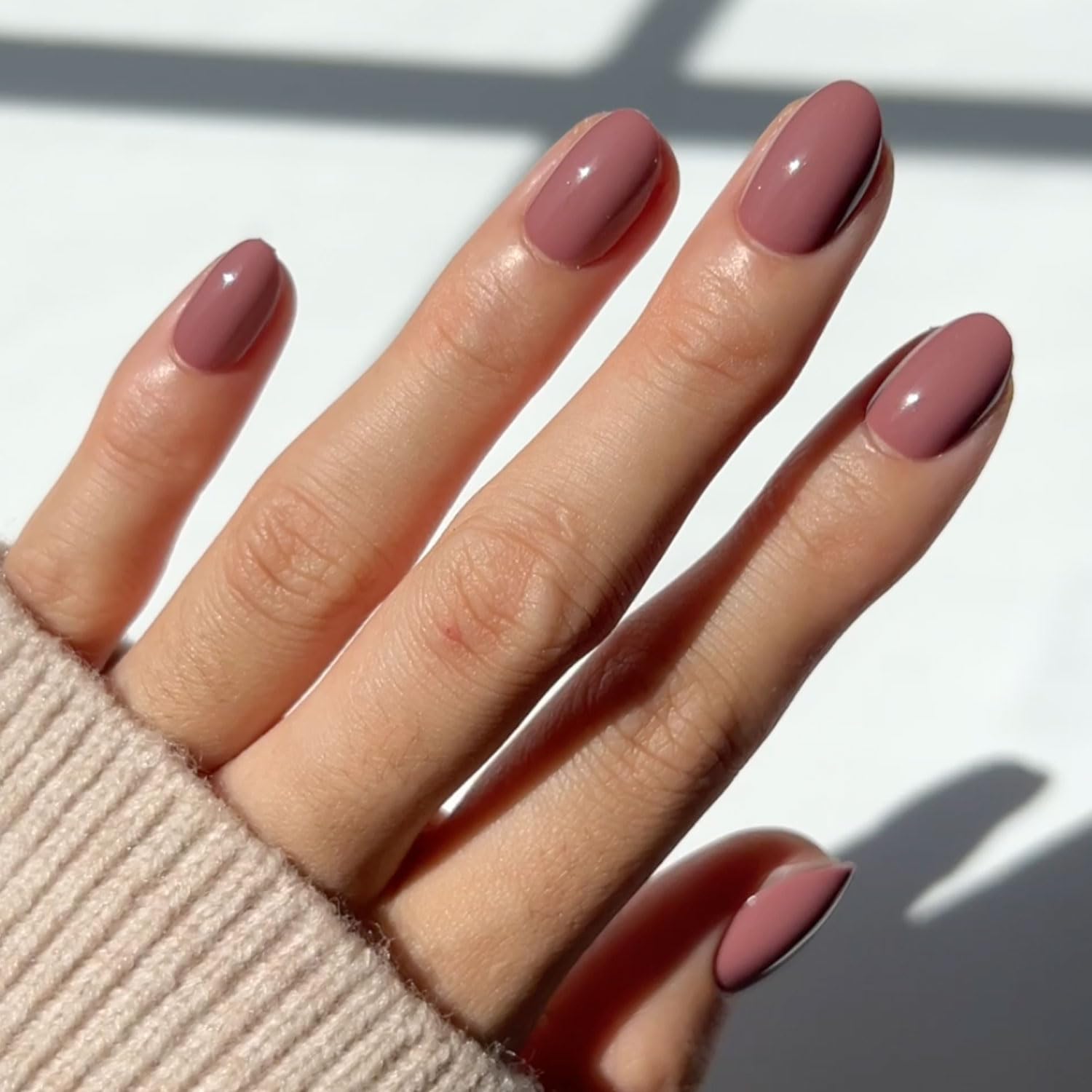 Press On Nails - Fall Mauve | Opaque Muted Blush Mauve Short Oval False Nails, Reusable Stick On Fake Nails with Glue | Salon Quality | 15 Sizes - 30 Nail Kit