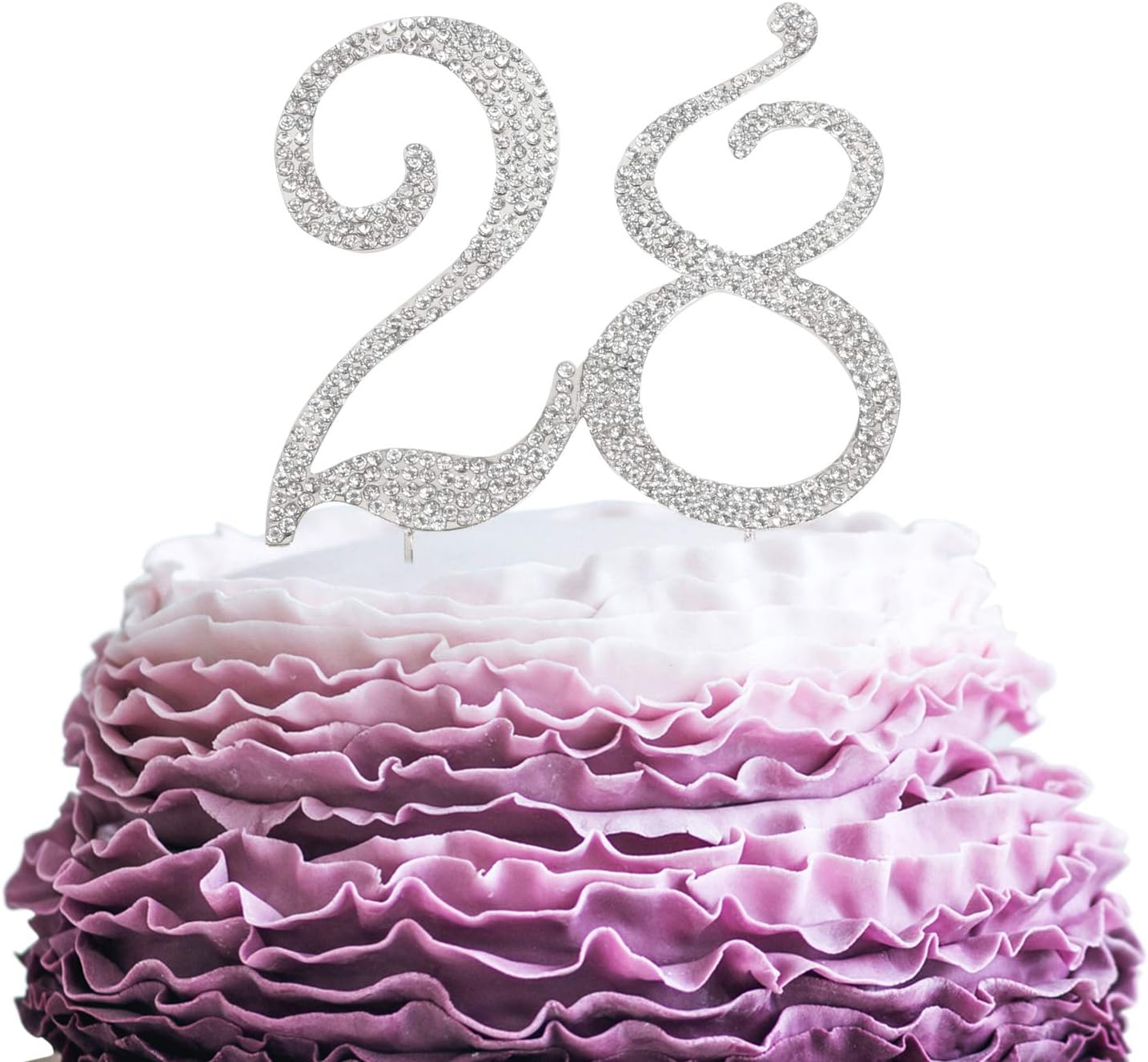 LINGPAR 28 Years Birthday Cake Topper - New Best Crystal Rhinestone 28th Wedding Anniversary Or 28 Years Old Cake Topper Party Decoration Silver