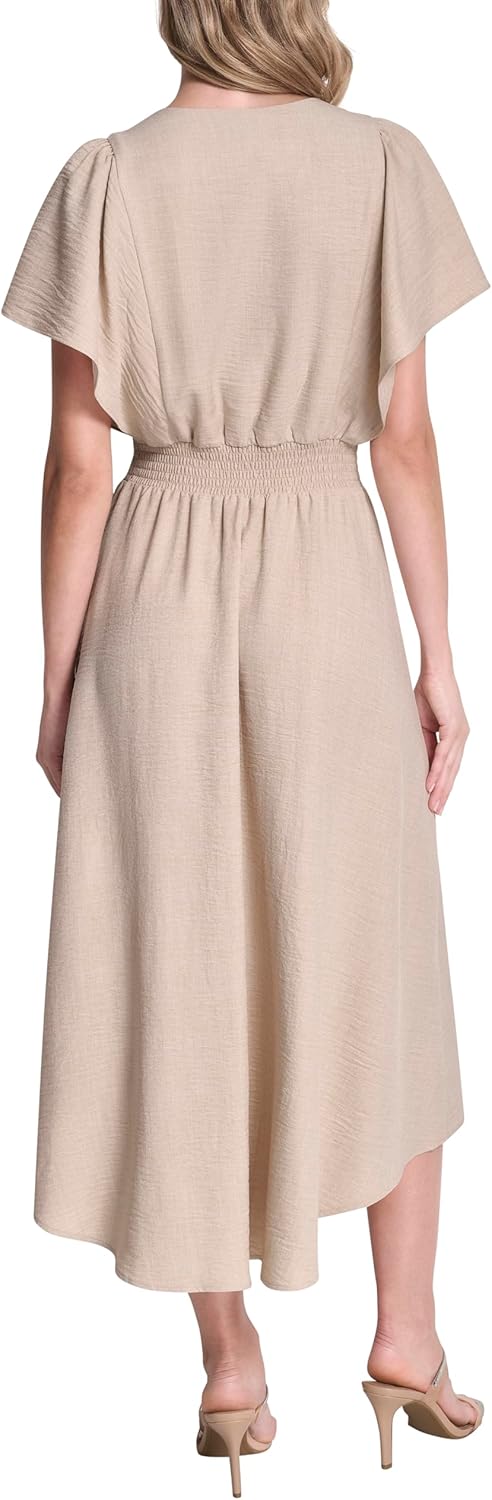 DKNY Womens Flutter Sleeve V-Neck Fit & Flare Maxi Dress - Image 3