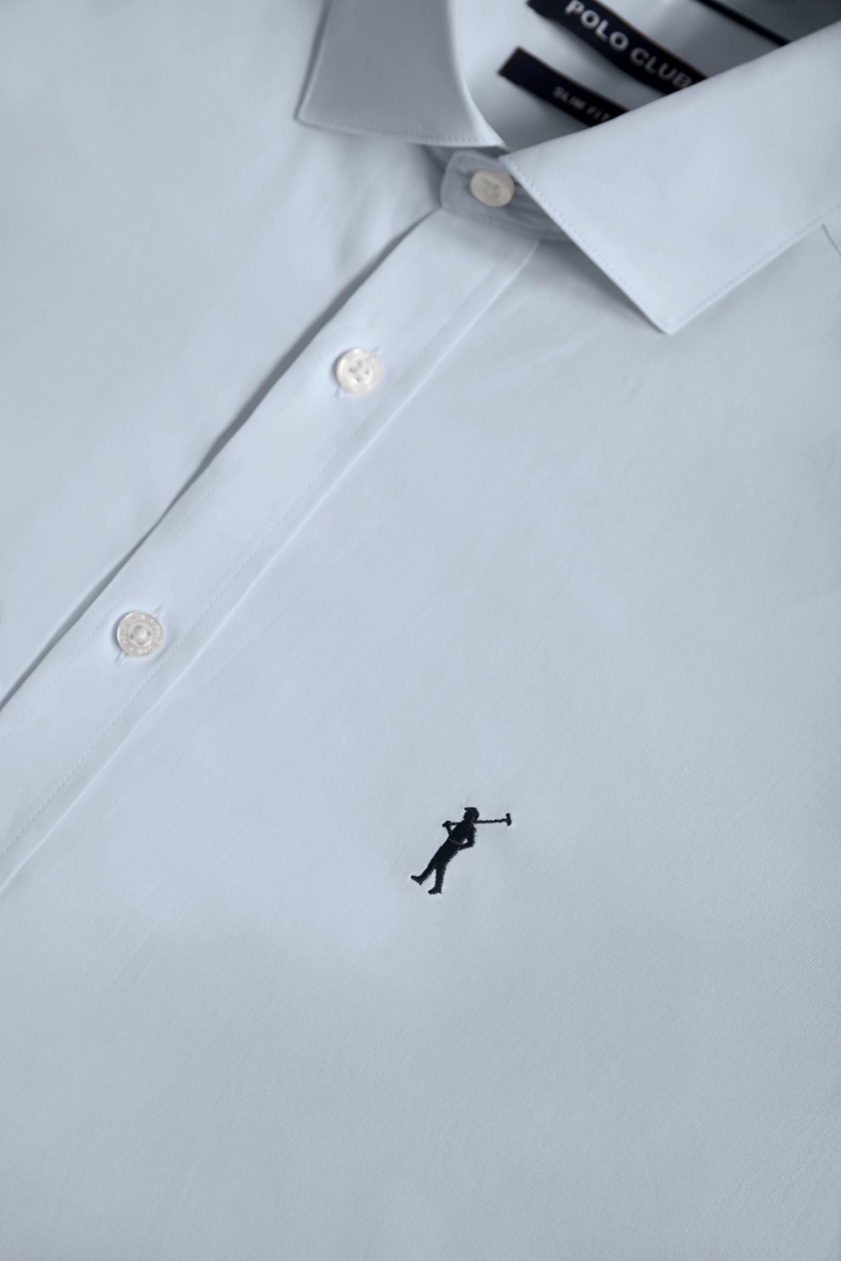 Polo Club Camicia Slim Popeline Uomo con Logo Ricamo 100% cotone