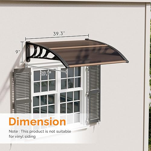 Vista 131 de VINGLI - Toldo para puerta y ventana para exteriores, 30 x 40 pulgadas, cubierta de policarbonato para puerta de patio, para protección del sol