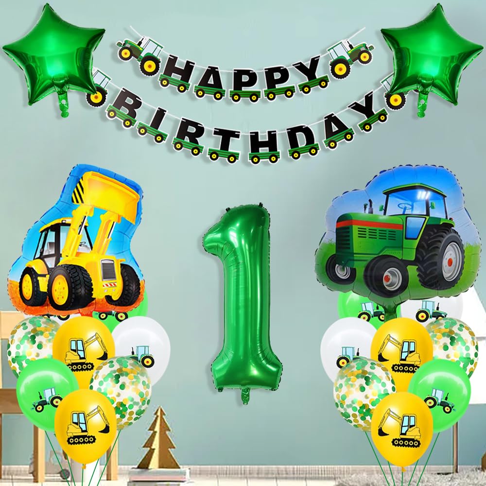 5. Geburtstagsdeko Set Mit Traktor & Bagger – Ballons, Banner, Cake Topper Für Jungen-Party Im Bauernhof-Design