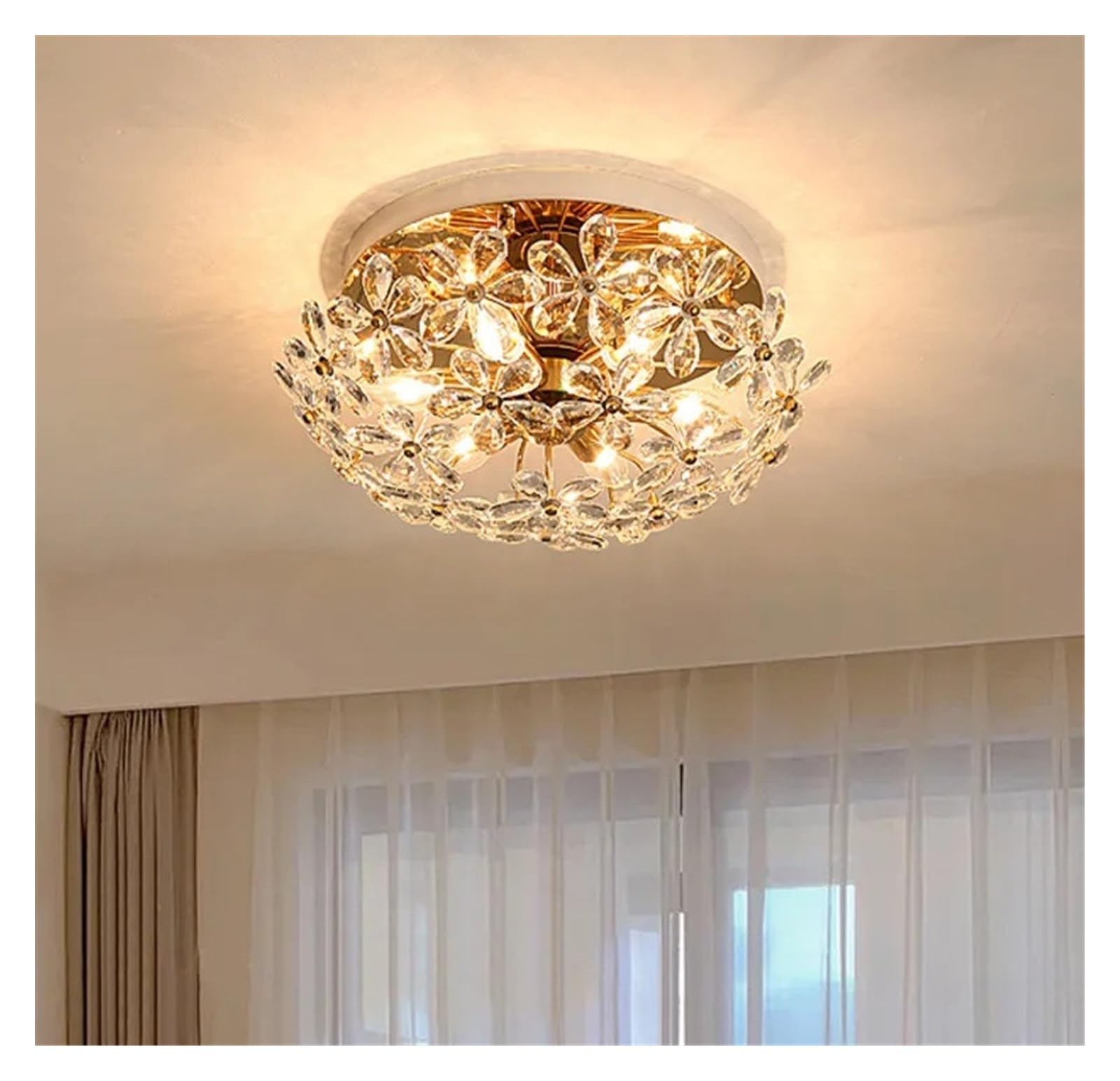 Romantyczny francuski kryształowy płatek żyrandol do salonu, stylu duszpasterskiego, restauracji, sypialni, retro lampa wisząca (średnica sufitu 45 cm)