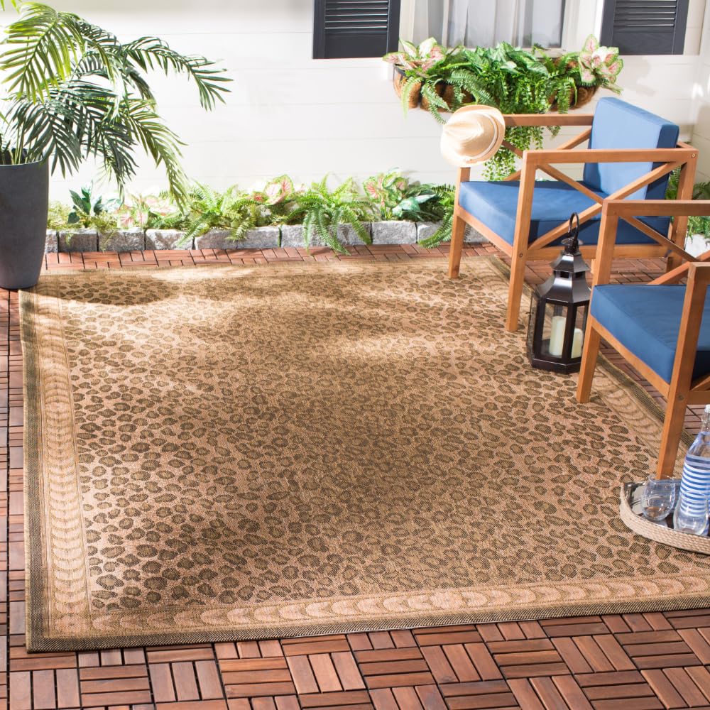 SAFAVIEH Washable Rug Outdoor Courtyard Collection - 6'7" x 9'6", Natural & Gold, Non-Shedding & Easy Cleaning, Ideal for Patio, Backyard, Mudroom (