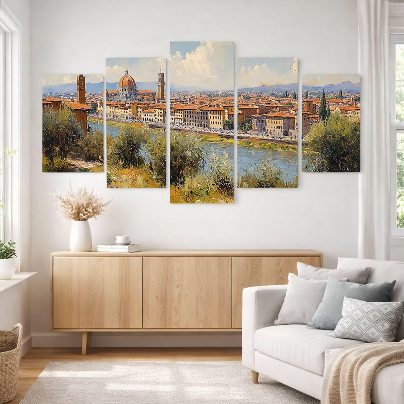 5 Pack Pintar por Numeros Adultos Ciudad Tres Tamaños Luminoso YCBZ-0677 | Cuadros Decoracion Salon Modernos Florencia con Brilla por la Noche Pintura Acrilica y Pinceles para Home Decoration Regalo