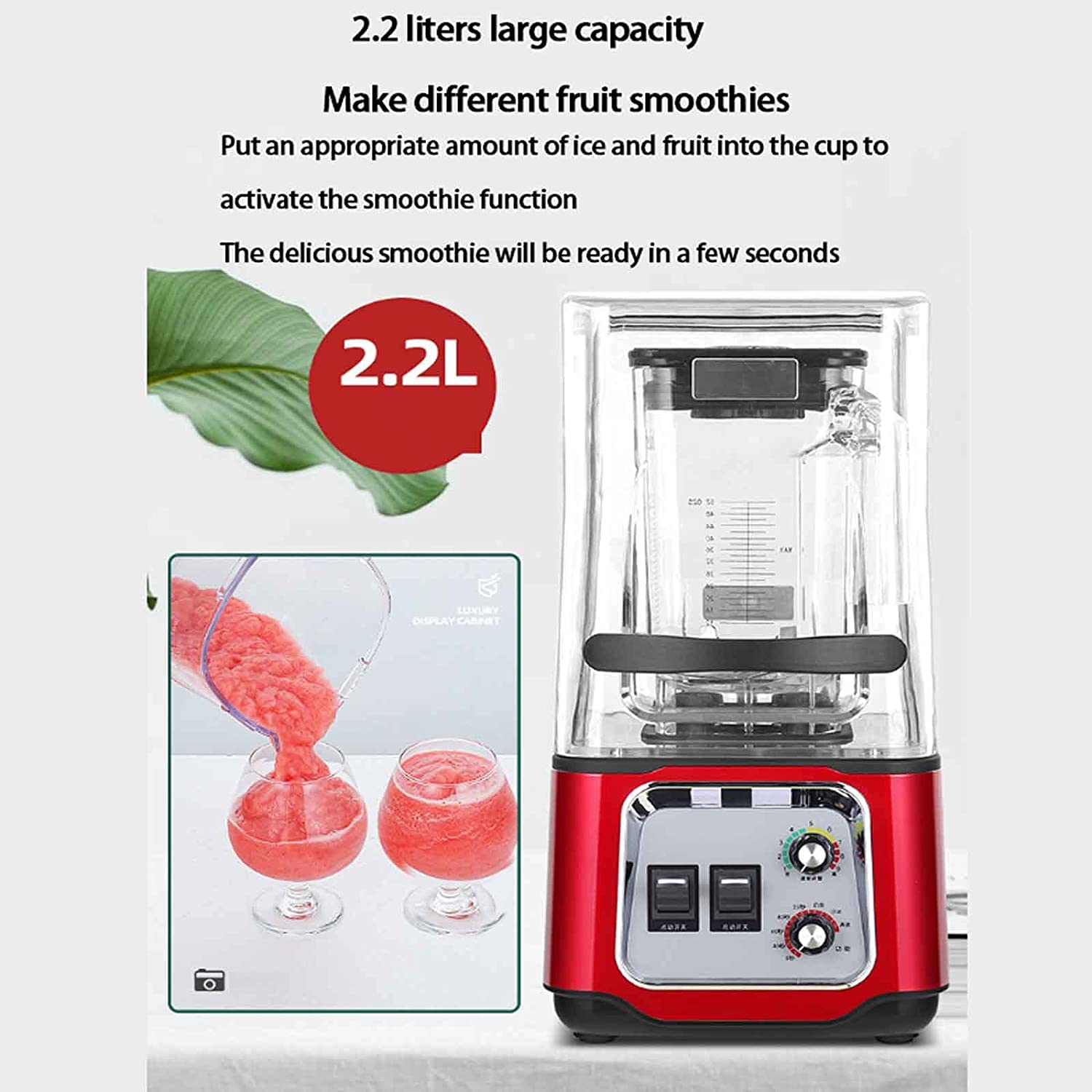 Juce Blender Smoothie Maker, Mélangeur de Cuisine Professionnelle 2200W Magasin de Smoothie Commercial, Couvercle hermétique, Fabricant de Smoothie sans Bar