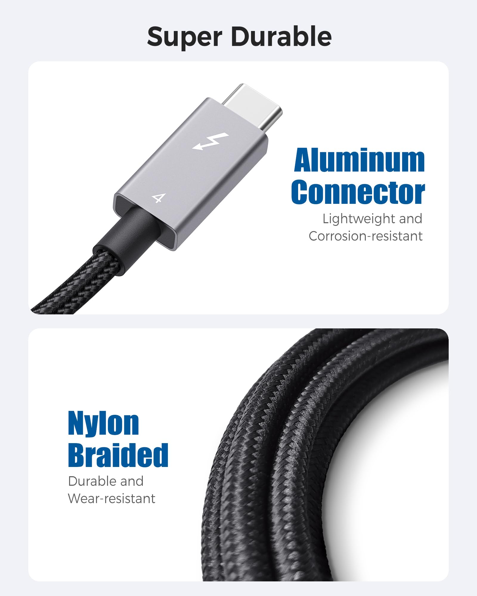 Cable Matters [Intel Certified] 40 Gbps trenzado Cable Thunderbolt 4 0,5m negro, con 240W de carga PD y 8K Video, totalmente compatible con Thunderbolt 3, USB 4 para Apple MacBook Pro y iMac