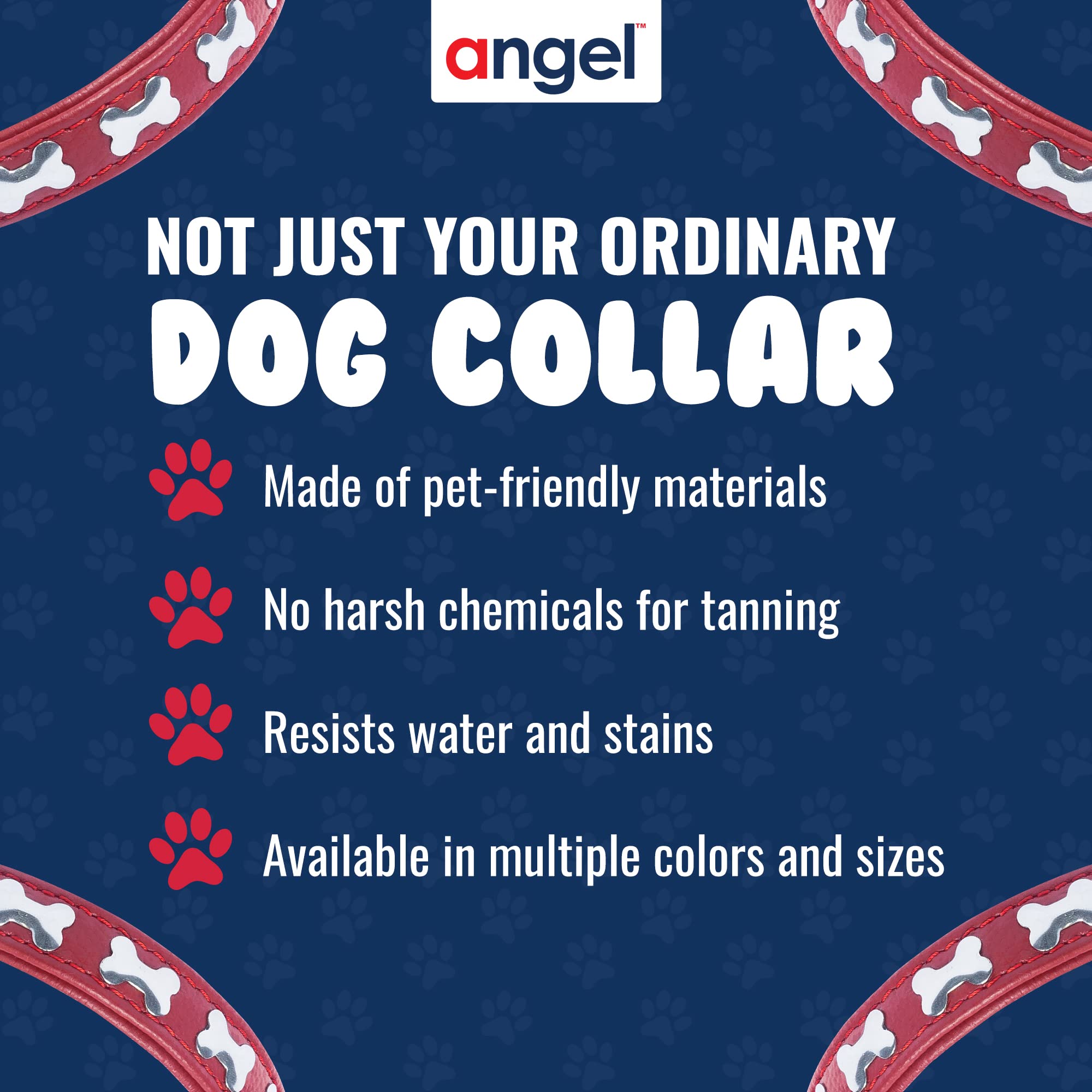 Angel Pet Supplies Inc. Huesos de Cuero Collar de Perro, Acolchado, Double-ply, con Mangos de configuración, 18" x 3/4 ", Rojo, 100% Piel auténtica (Rotterdam Huesos) Cuello tamaño: 12,5" – 16 "