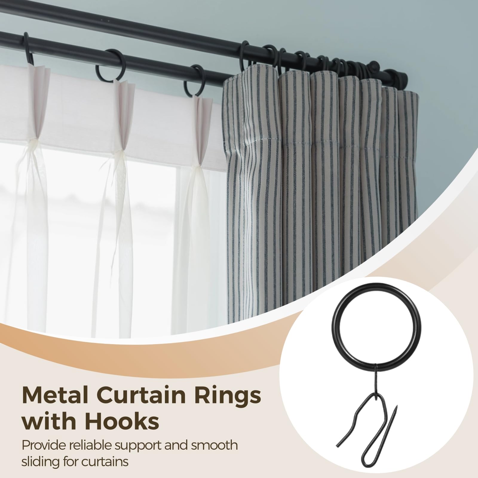 Juego de 100 anillos de cortina de metal con ganchos, diámetro interior de 1.25 pulgadas, anillos de cortina de metal con ojales, anillo de cortina resistente al óxido y ganchos para sala de estar