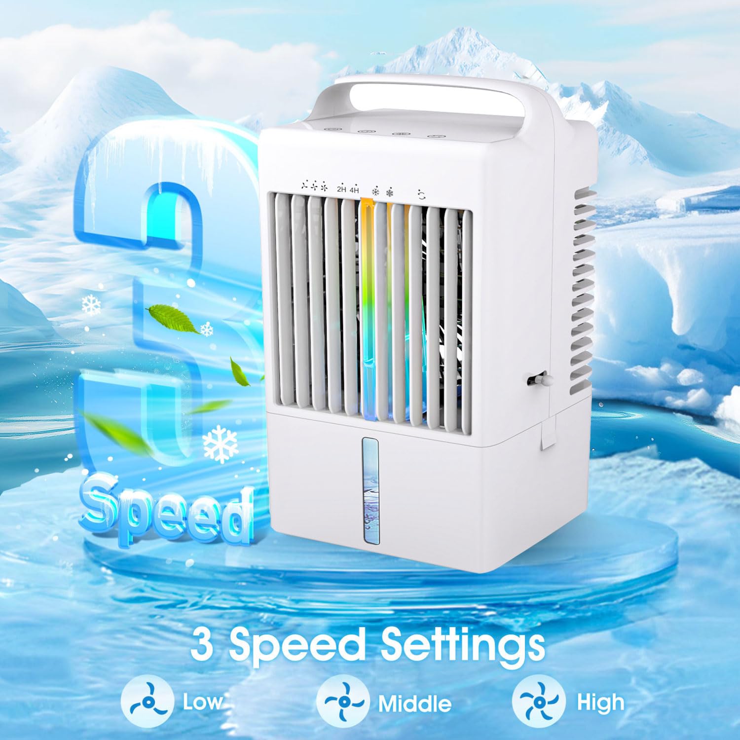 Condizionatore d'Aria Portatile, raffrescatore evaporativo Personale con 3 velocità del Vento, Serbatoio da 900 ml, 7 luci notturne, Timer 2-4 Ore, Touch Screen, Piccolo Ventilatore condizio