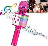 Vista 8 de ShinePick Micrófono de karaoke, micrófono inalámbrico 4 en 1 con luces LED, máquina de karaoke portátil de mano, reproductor de KTV para el hogar