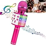 ShinePick Karaoke Microphone, 4 in 1 Wireless Microphone with LED Lights Handheld Portable Karaoke Machine, Home KTV Player, Compatible with Android & iOS Devices(Purple)