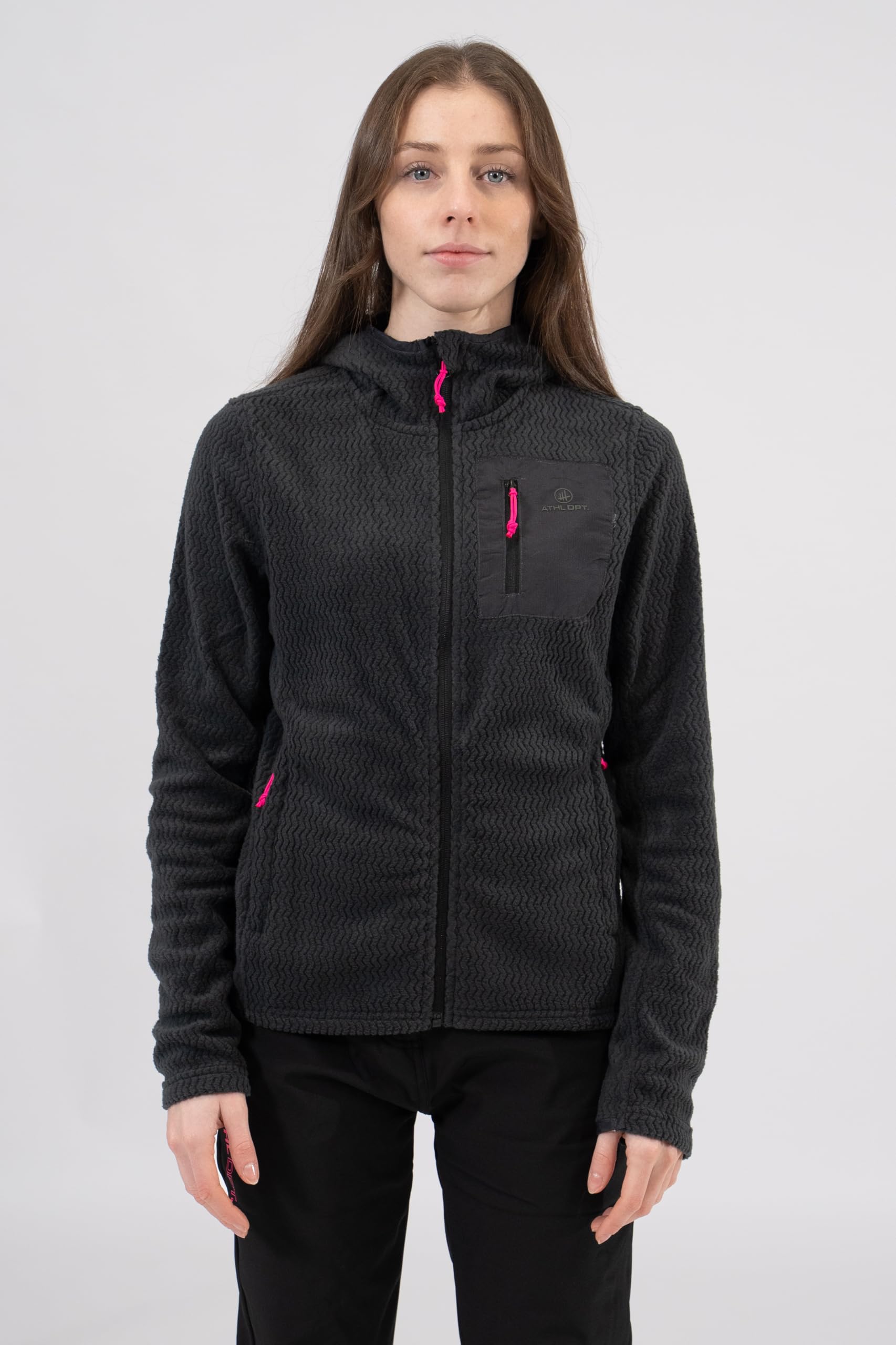 Damen sportliche Fleecejacke mit Stehkragen oder Kapuze in modischen Farben für Outdooraktivitäten