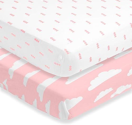 Miniatura 9 de BaeBae Goods Juego de sábanas de cuna prémium para bebé, paquete de 4, suave y transpirable, juego de sábanas bajeras de punto de jersey, rosa y