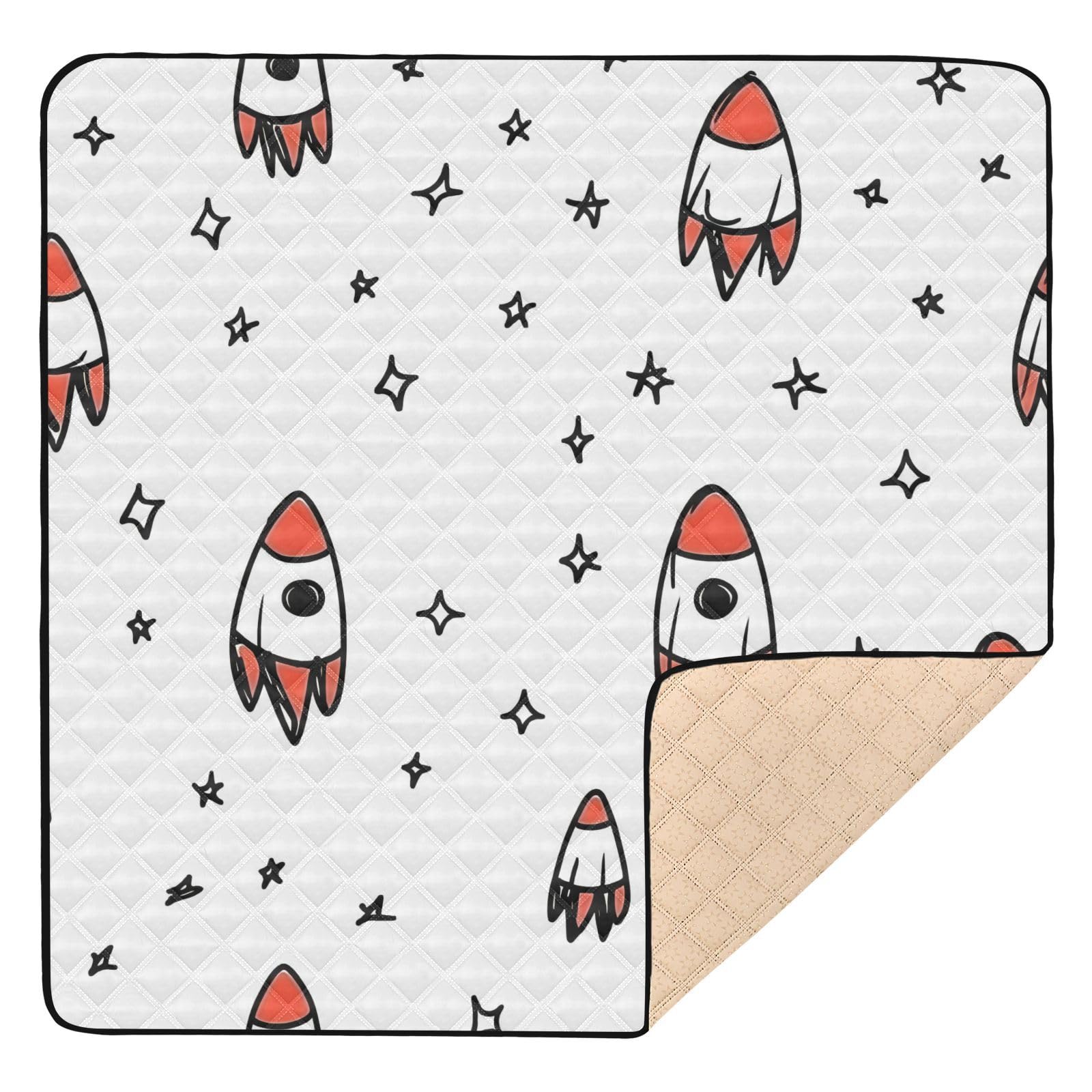 BOESI Graffiti Rocket Baby Play Mat, 50“ X 50” Washable Folding Crawling Mat, Baby Floor Mat, Soft, Thick, Non-Slip