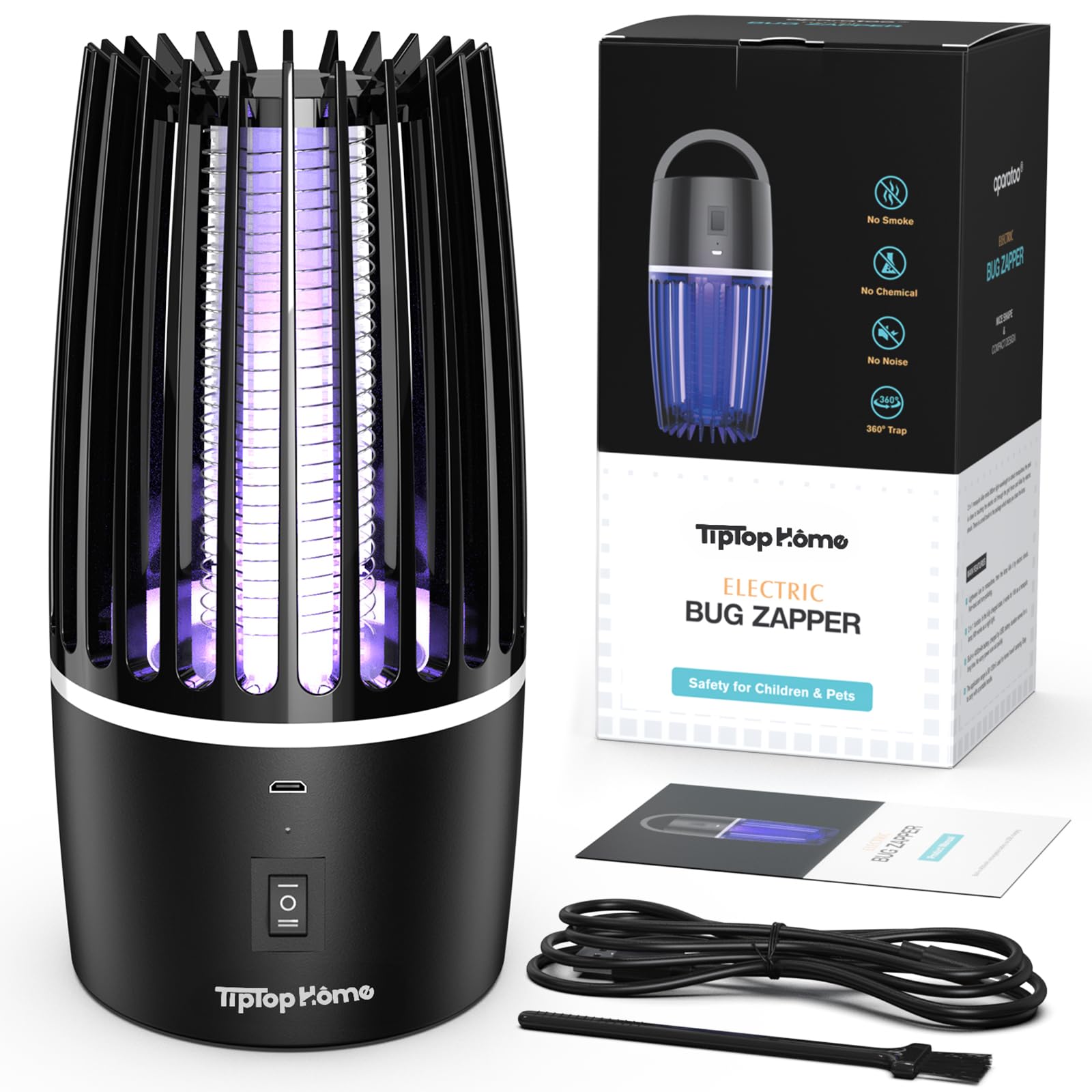 Lampe Anti Moustique, Lampe électrique Anti Insectes 4000mAh Rechargeable USB Piège à Mouche Insectes 360 ° UV Électrique Anti Moustique Veilleuse Intérieur Extérieur Veilleuse Puissant Attrayant