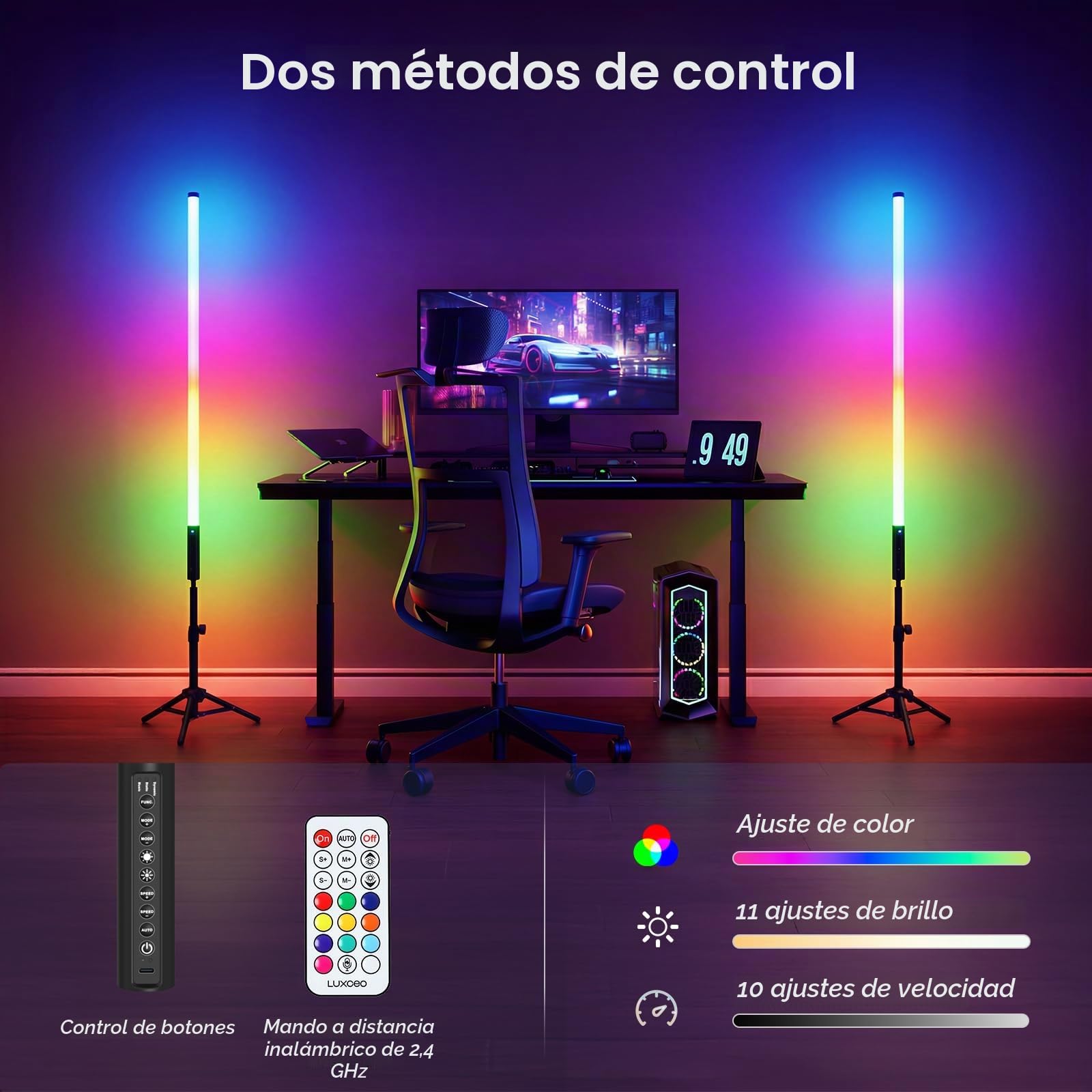 Video LED portátil, Barra de luz de fotografía LUXCEO Mood1, Regulable y Memoria, batería incorporada de 2000 mAh, lámpara de Foto RGB, TikTok, Juego Transmisión, Barra de Fiesta (85 cm)