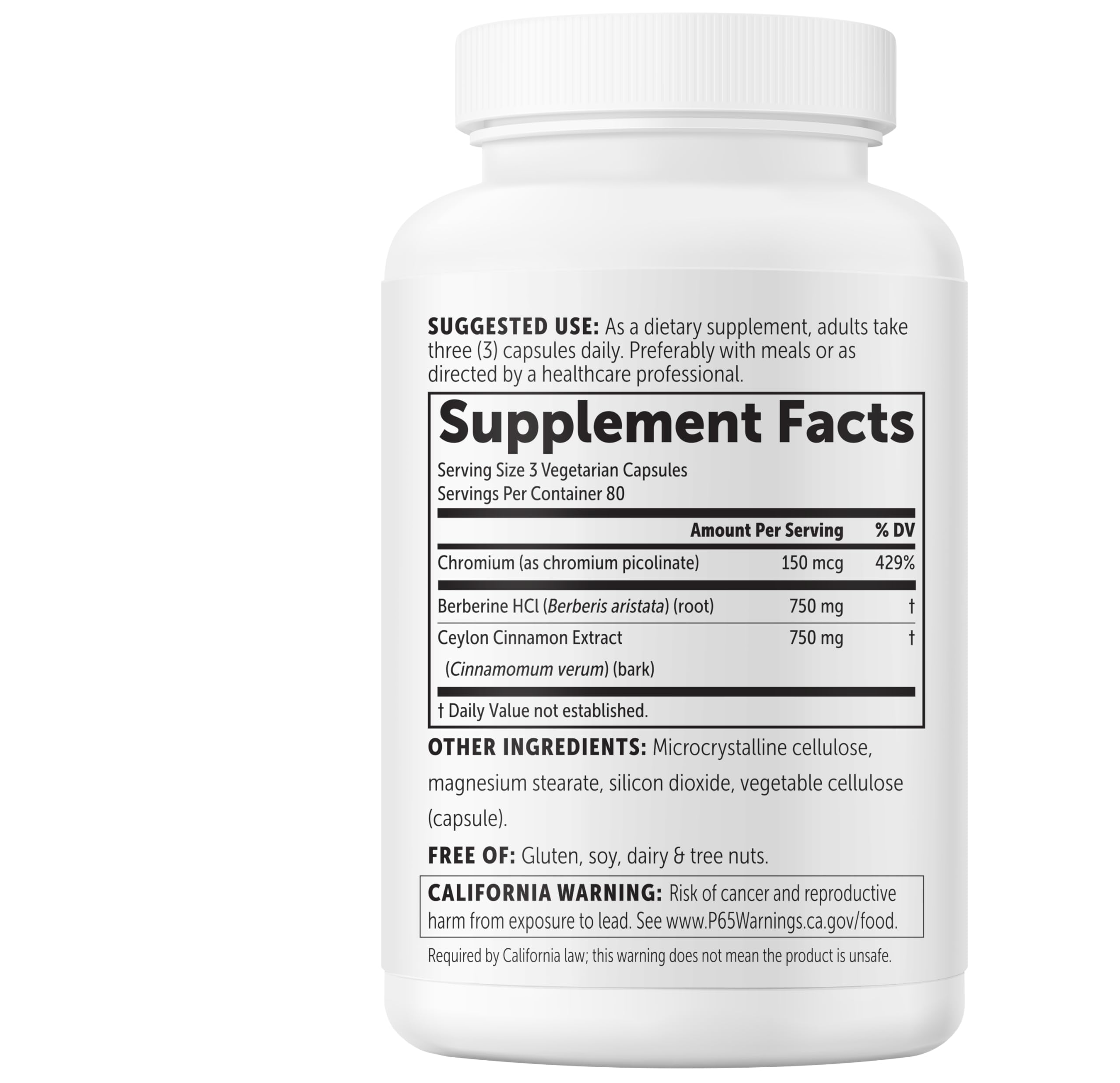 Micro Ingredients Berberine HCl with Ceylon Cinnamon 1,500 mg Per Serving, 240 Vegetarian Capsules | Berberine Supplement with Ceylon Cinnamon & Chromium | Non-GMO — Amazon image 8
