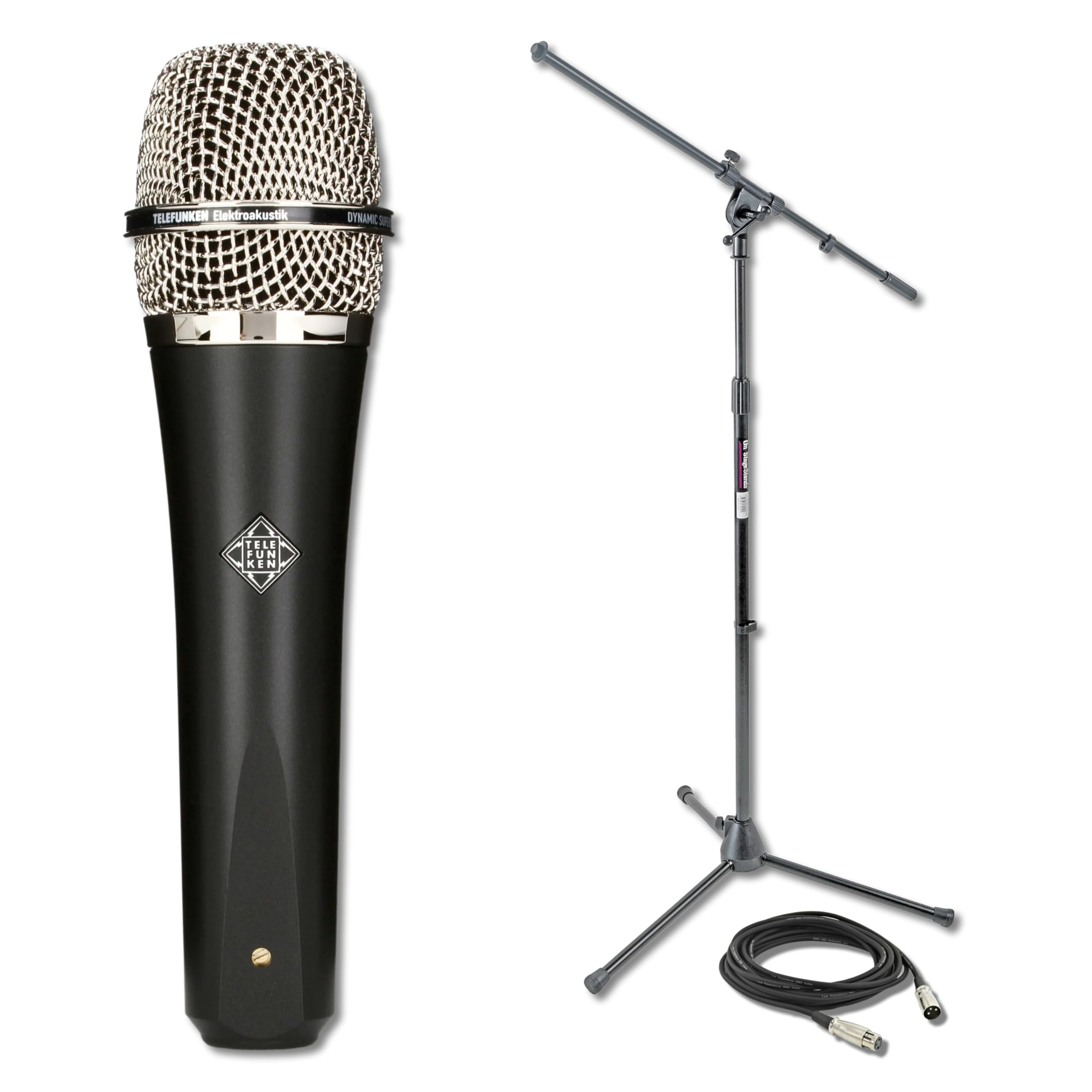 Telefunken M80 Dynamic Handheld Vocal Microphone with On-Stage MS7701B Boom Microphone Stand and Professional Grade XLR Cable