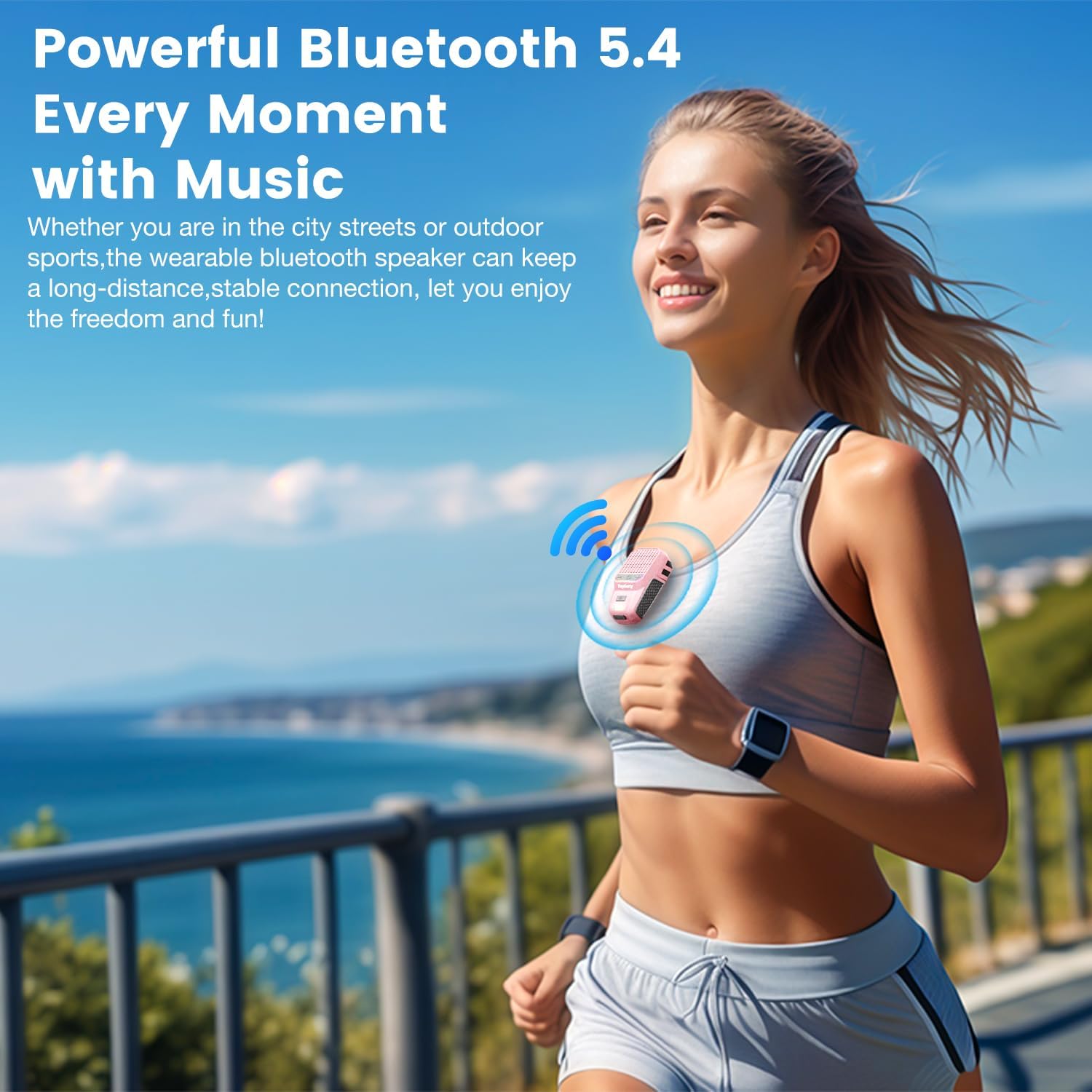 2026 Upgrade Wearable Bluetooth 5.4 Speaker, IPX6 Waterproof Clip on Wireless Speakers, Portable Speaker with RGB Lights and Flash, Built-in Mic,15H Playtime for Cycling/Home/Party/Beach/Outdoor(Pink) - Image 6