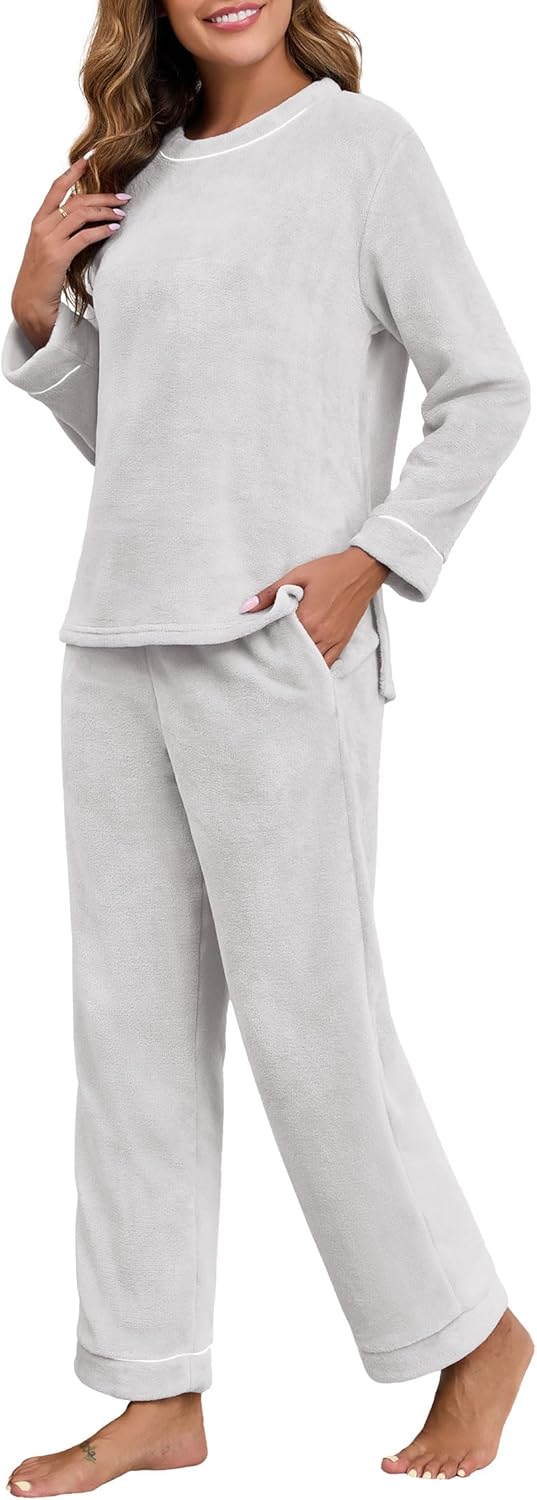 PrinStory Fluffy Pajamas for Women Winter Soft Fleece Warm Pajama Set Fuzzy Pjs Flannel 2 Piece Lounge Sets with Pockets - Image 5