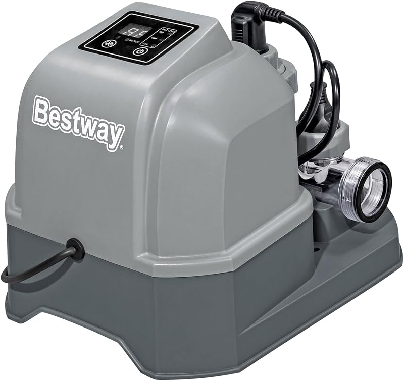 Clorador de agua salada digital autolimpiante Bestway Flowclear Hydrogenic 6 G/H con adaptadores y tiras reactivas de pH para piscinas elevadas