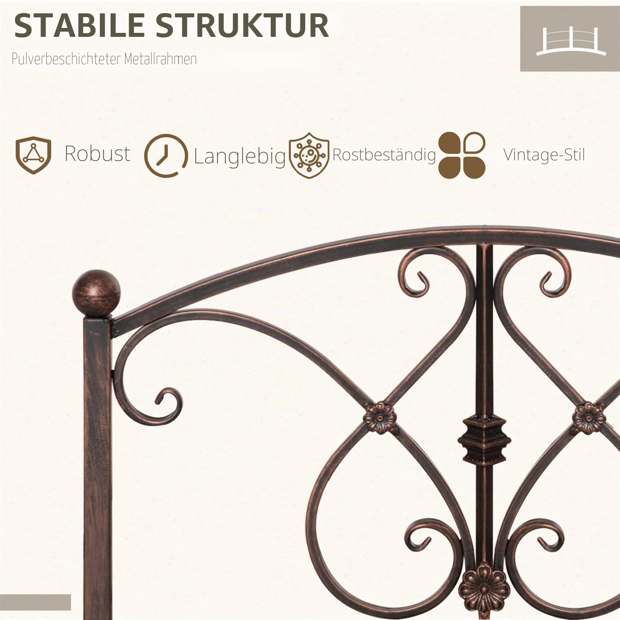 Outsunny Vintage-Gartenbrücke aus Metall, dekorative Brücke mit Blumenelementen, 99 x 68 x 53 cm, Bronze