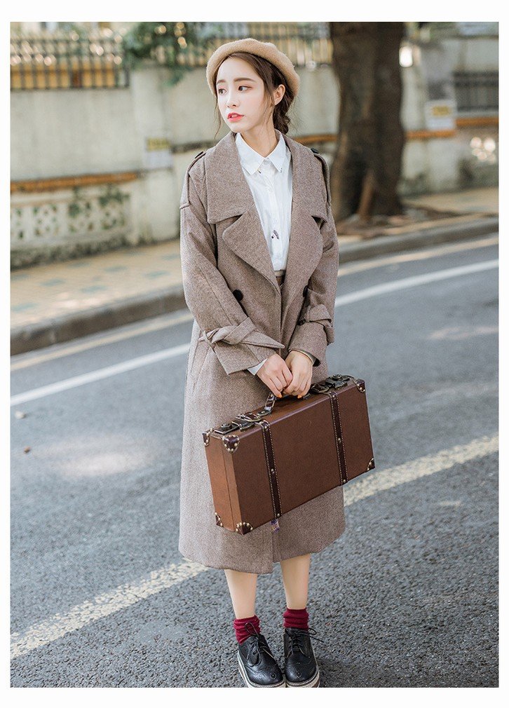 LD Moda Cappotto Sezione Lunga delle Donne di Autunno e Inverno delle Donne di Grandi Dimensioni la Giacca di Lana,Colore del caffè,L