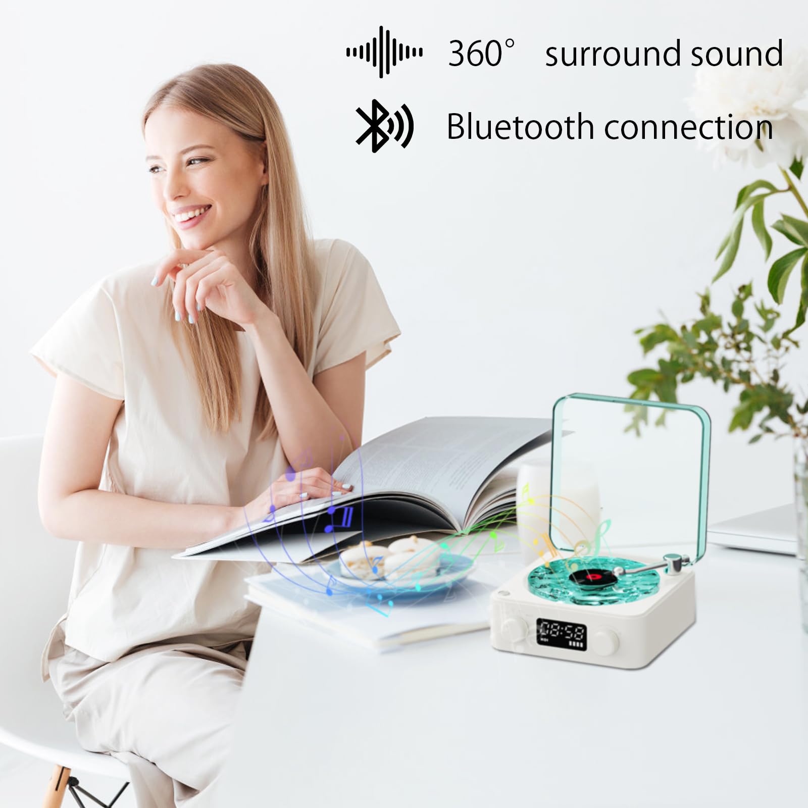 Waves Lecteur Vinyle Aqua Avec Haut-Parleur Bluetooth - Platine Vinyle Vintage Compatible Bluetooth