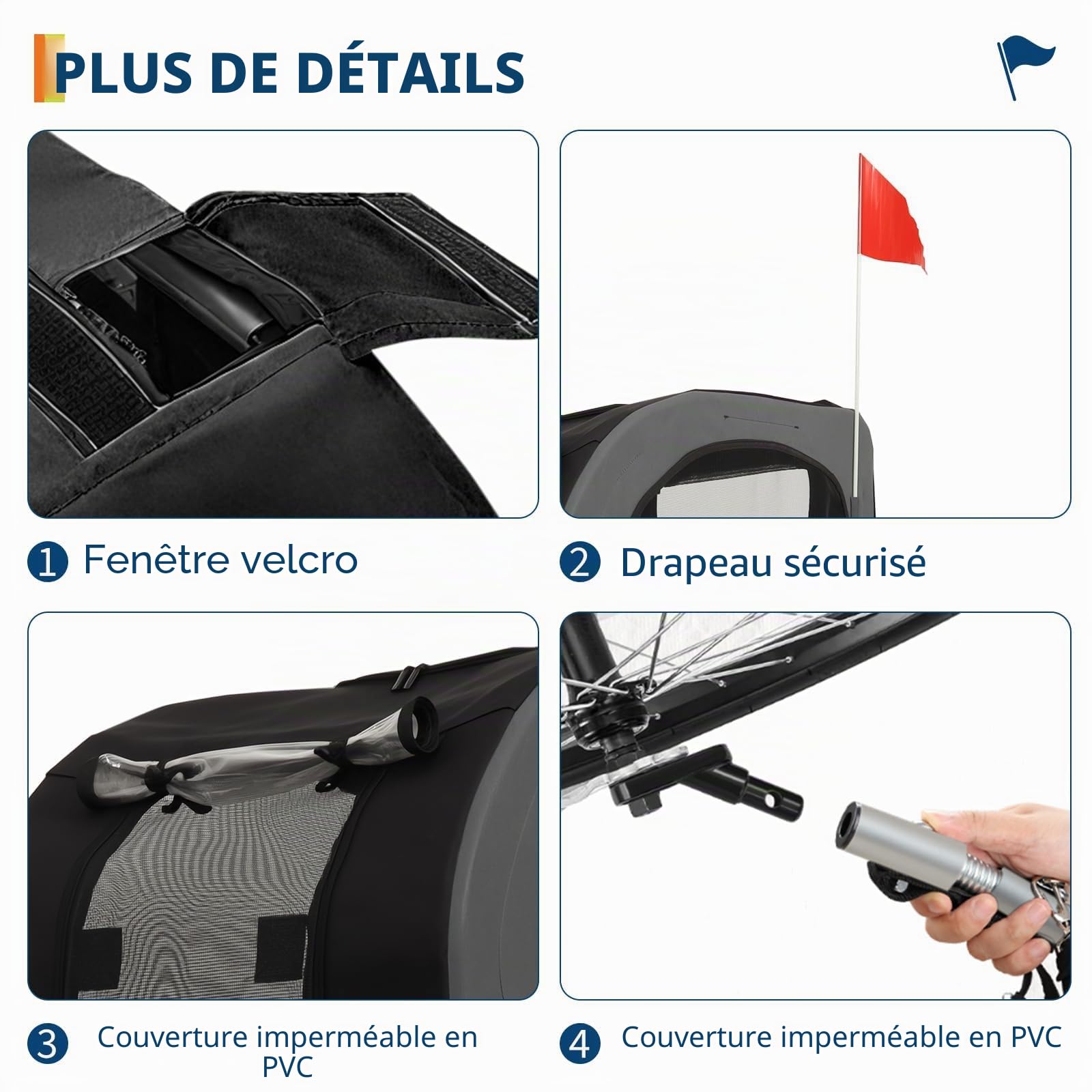 Grandes remorques pour Chiens - Capacité de 40 kg - Porte-Bicyclette pour Animaux de Compagnie - Tissu Oxford Pliable, Attache Universelle - Design Pliable, Tapis antidérapant et Drapeau de sécurité