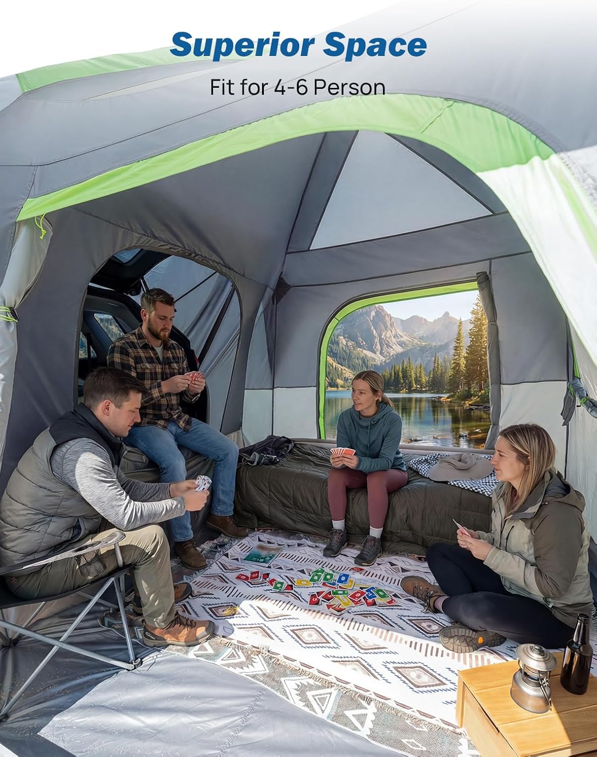 JOYTUTUS Dual-Use SUV Tent for Camping with Rainfly 2.0, Strong Four Steel Frame Poles, 5-9 Person Car Tent with Ventilated Double Door Design, Movie Screen, 8' W X 10' L X 7' H, Fit for SUV CUV Van