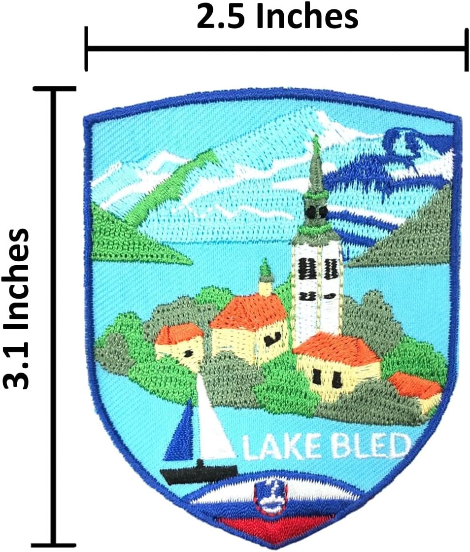 A-ONE Lake Bled Applique Shield Patch+Slovenia Country Flag Embroidery Patch , Patches for Decorate The Clothes Vest Jacket NO.456C
